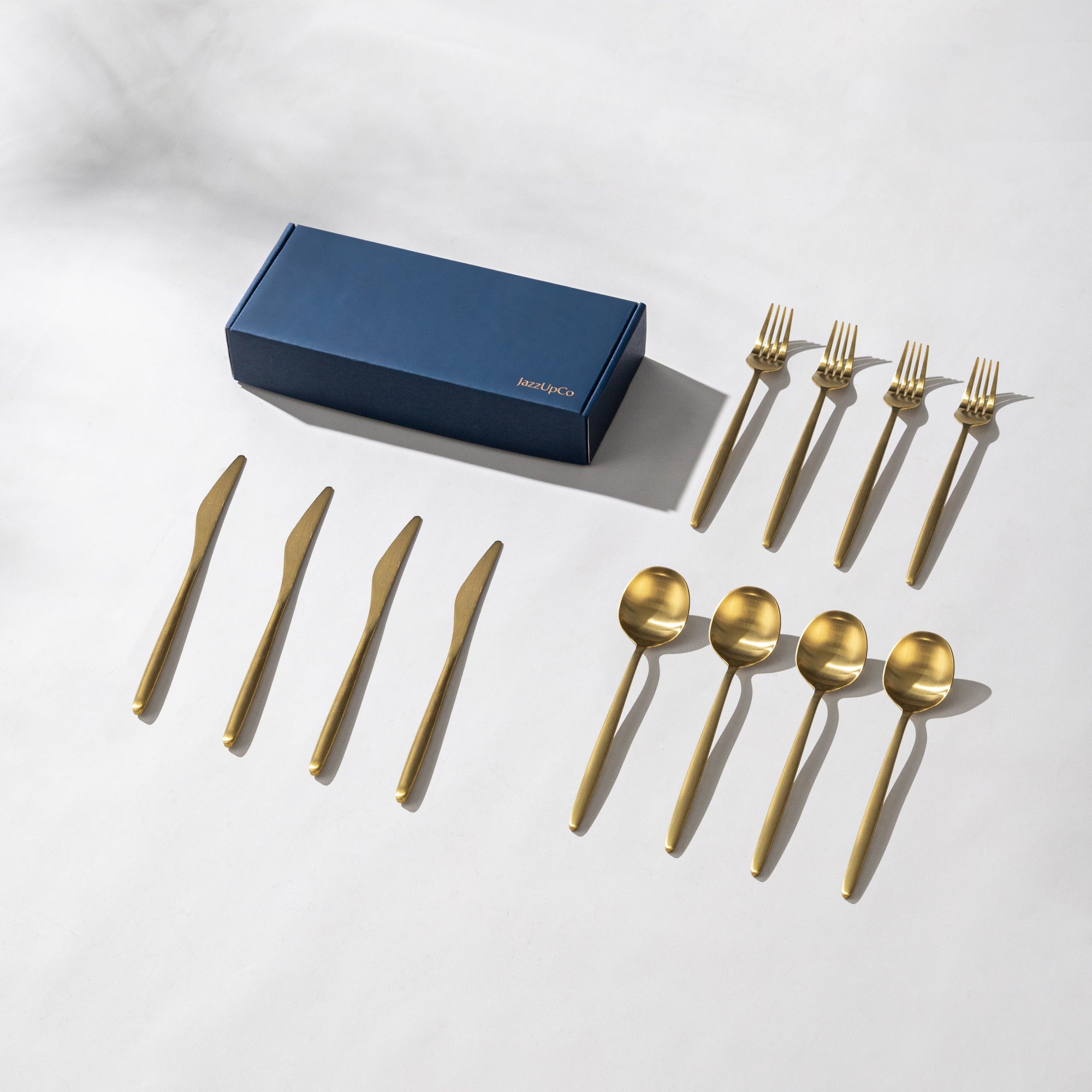 Minimalist 2.0-Flatware-JazzUpCo-Matte Gold-4 Person Set (12 Pieces)-JAZZUPCO