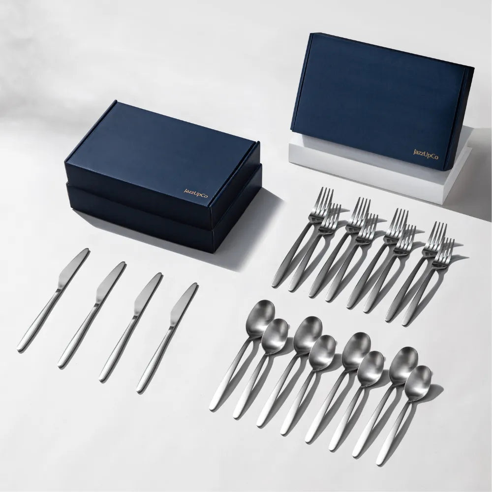 Tia Flatware-Flatware-JazzUpCo-Matte Silver-12 Person Set (60 Pieces)-JAZZUPCO