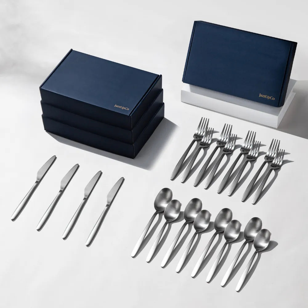 Tia Flatware-Flatware-JazzUpCo-Matte Silver-16 Person Set (80 Pieces)-JAZZUPCO