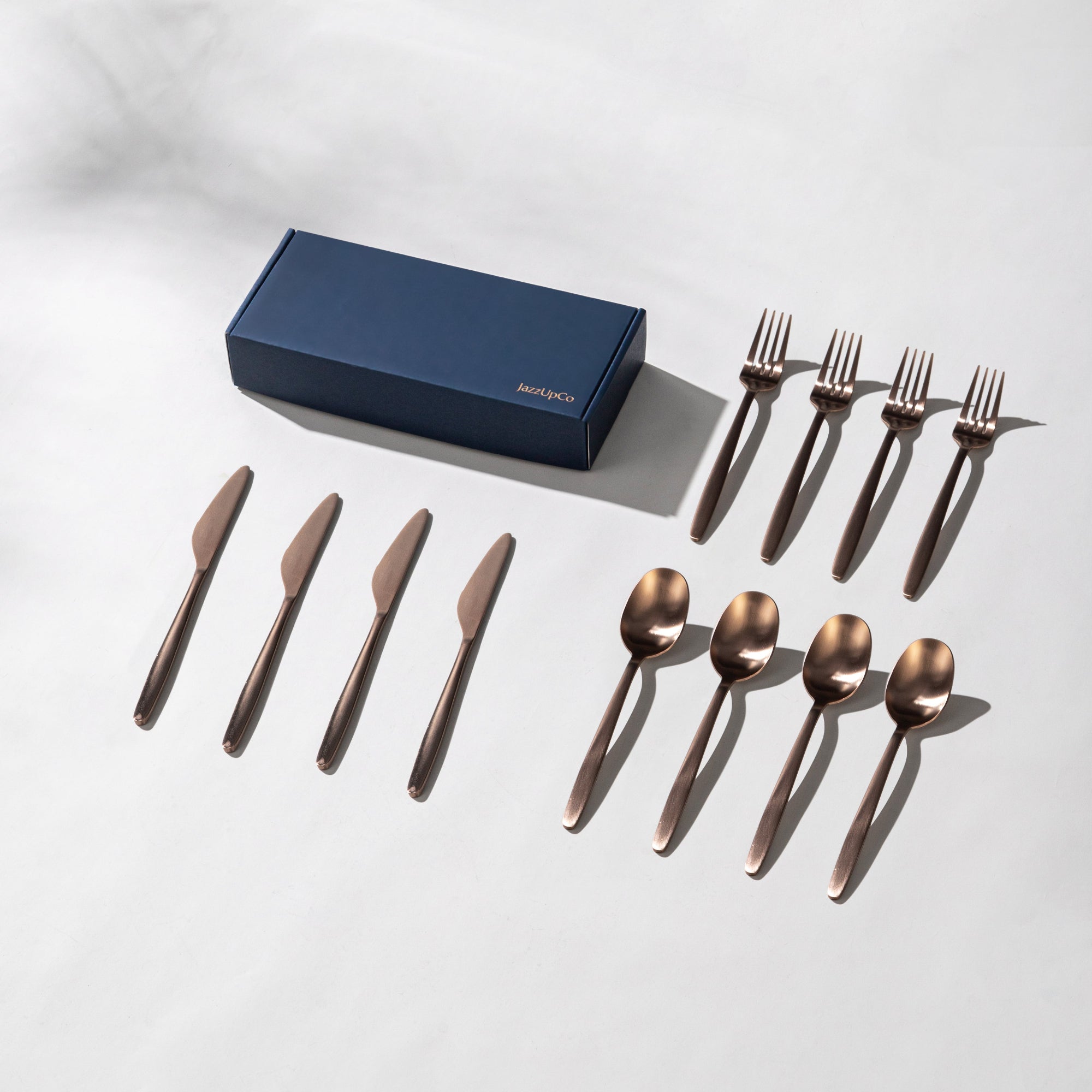 Tia Starter Set-Flatware-JazzUpCo-Matte Rose Gold-4 Person Set (12 Pieces)-JAZZUPCO