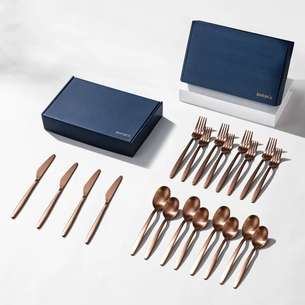 Tia Flatware-Flatware-JazzUpCo-Matte Rose Gold-8 Person Set (40 Pieces)-JAZZUPCO
