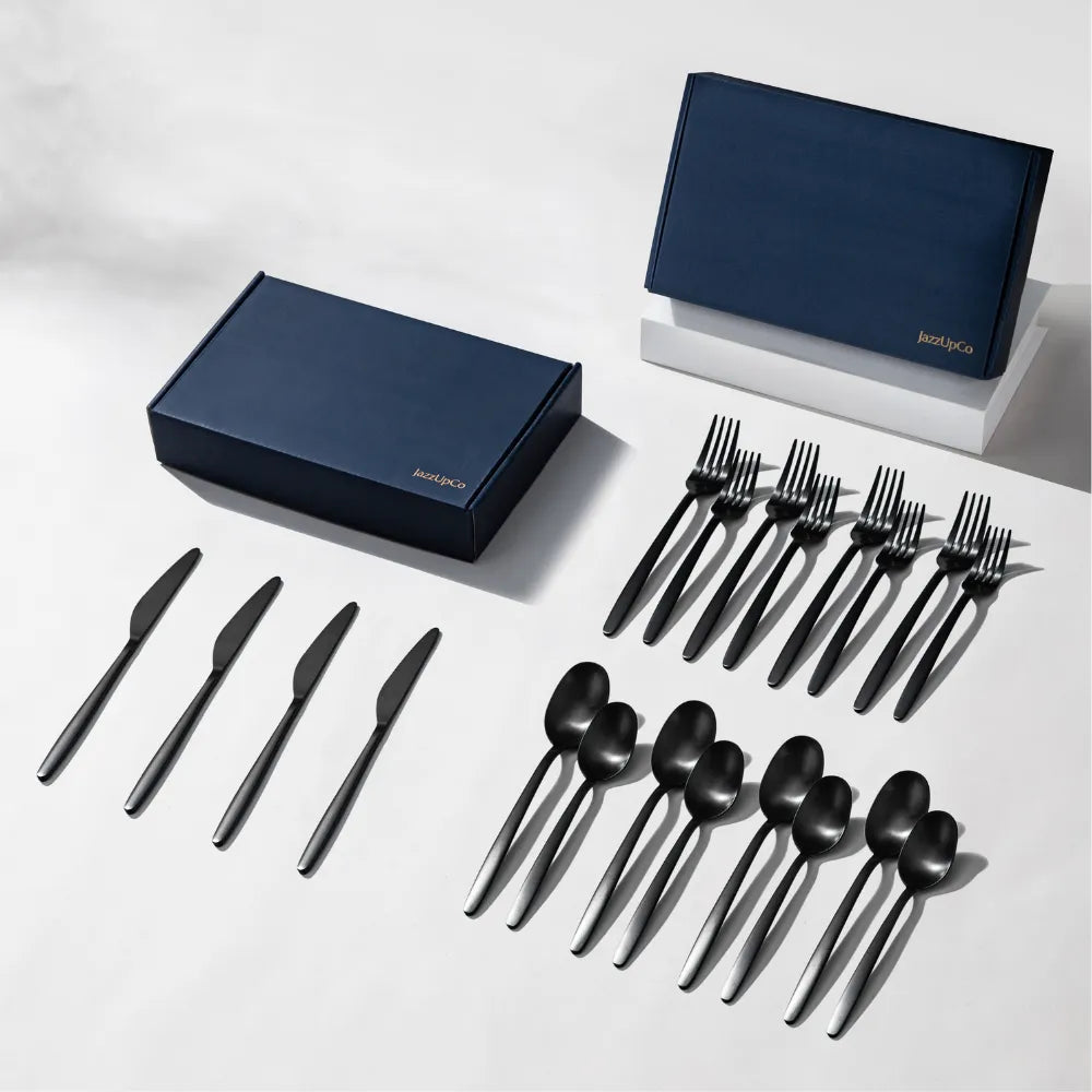 Tia Flatware-Flatware-JazzUpCo-Matte Black-8 Person Set (40 Pieces)-JAZZUPCO