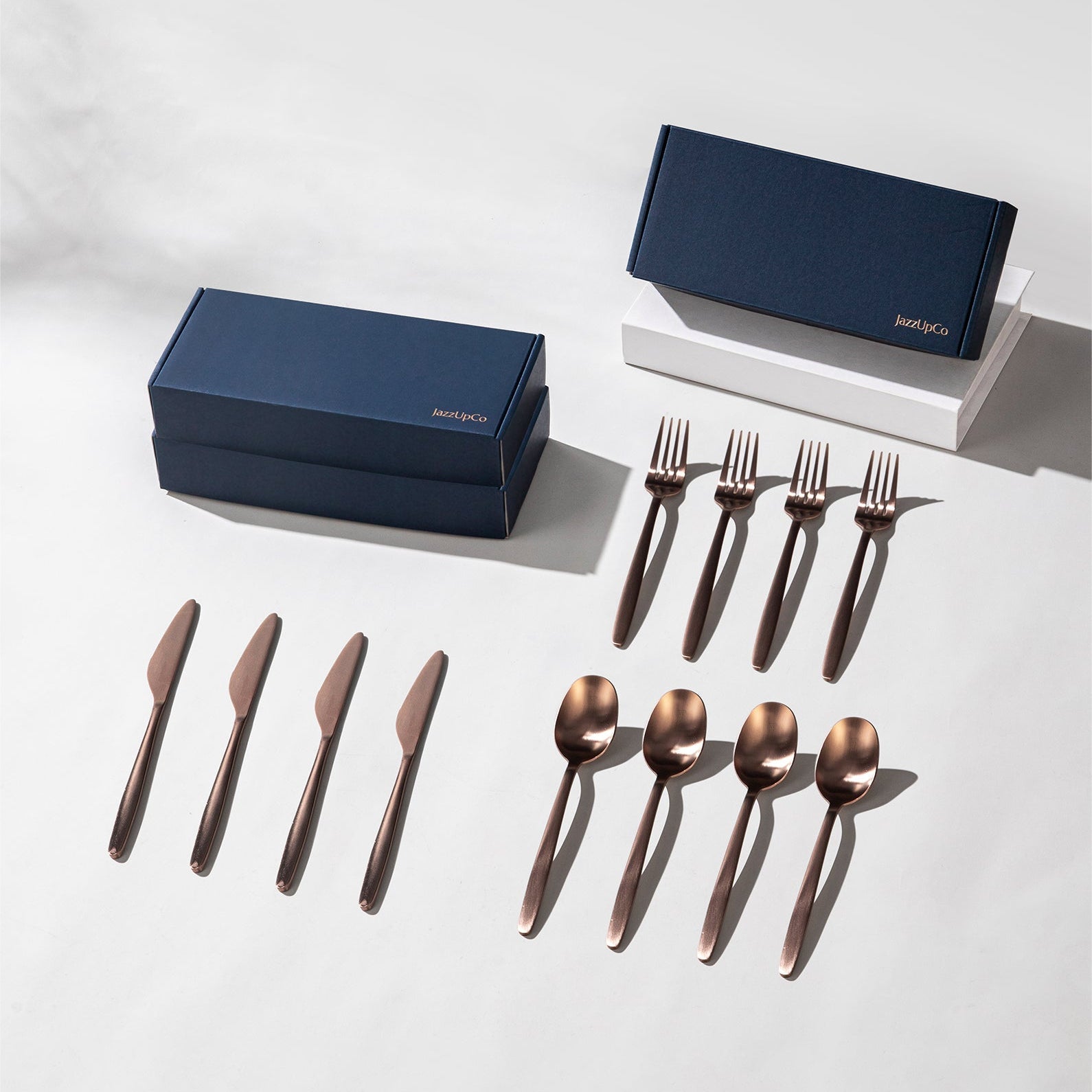 Tia Starter Set-Flatware-JazzUpCo-Matte Rose Gold-12 Person Set (36 Pieces)-JAZZUPCO
