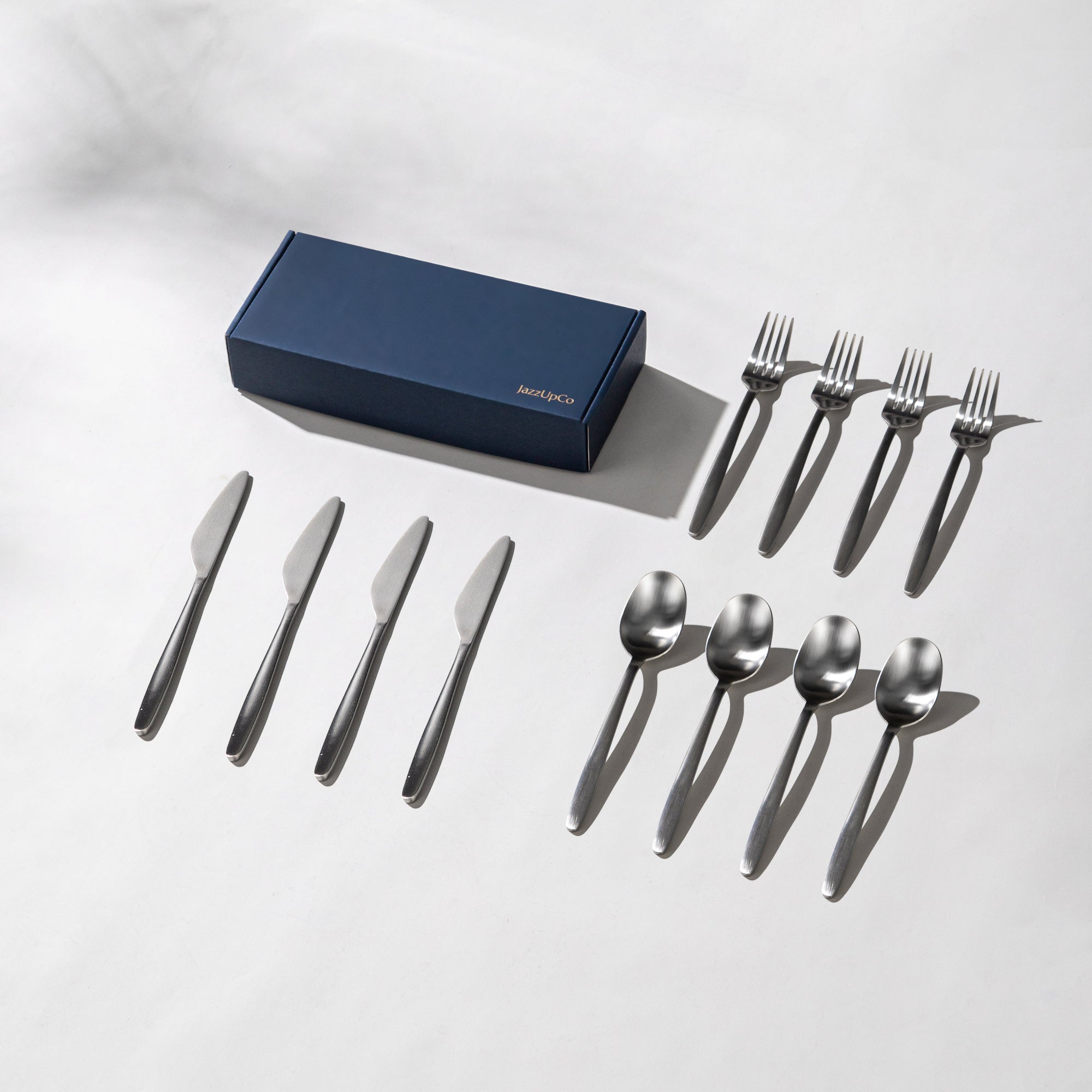 Tia Cutlery Set-Flatware-JazzUpCo-Matte Silver-4 Person Set (12 Pieces)-JAZZUPCO