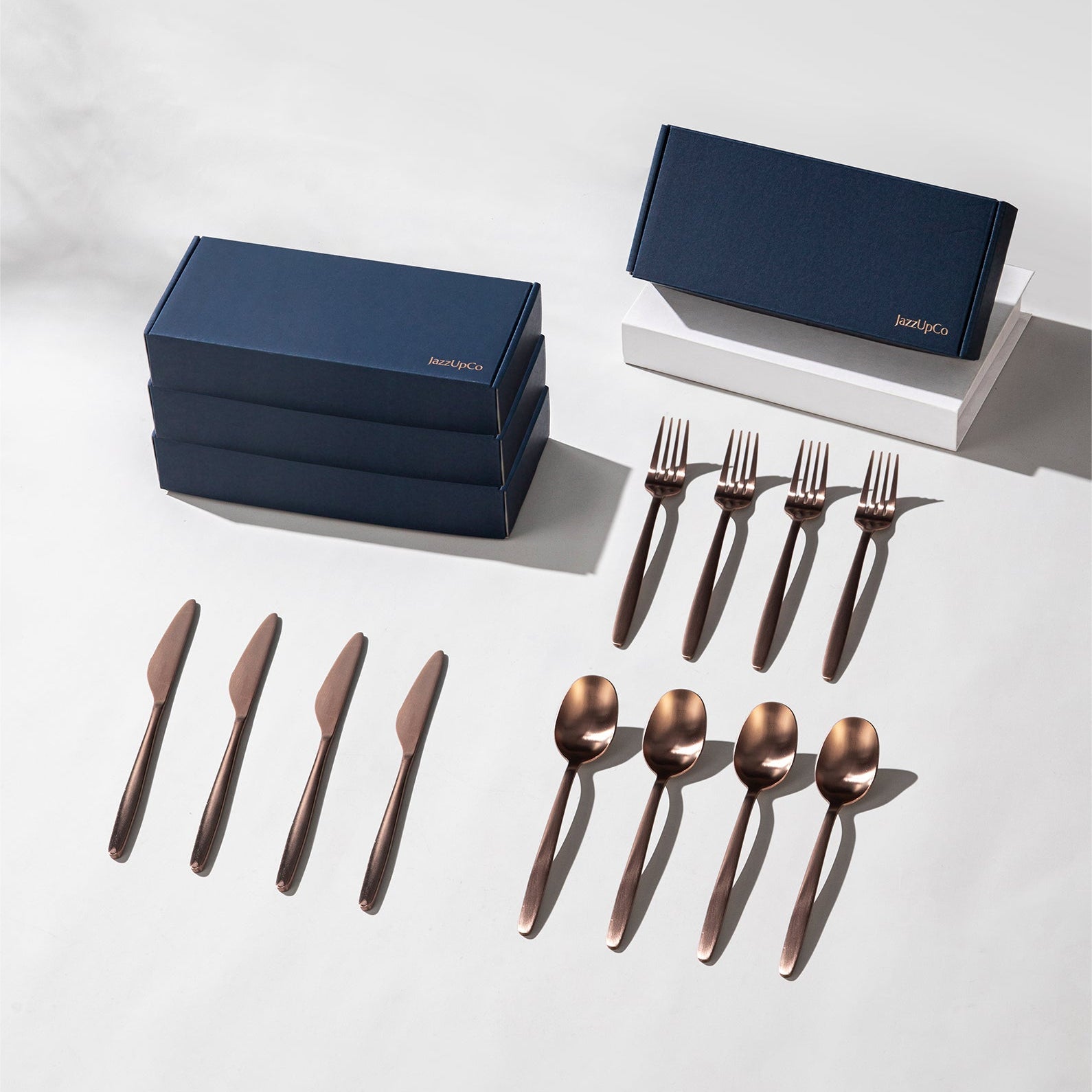 Tia Starter Set-Flatware-JazzUpCo-Matte Rose Gold-16 Person Set (48 Pieces)-JAZZUPCO
