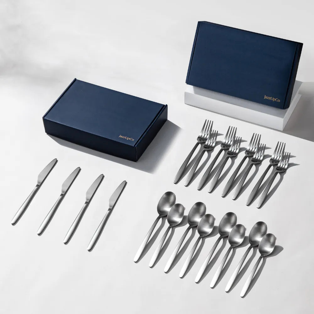 Tia Flatware-Flatware-JazzUpCo-Matte Silver-8 Person Set (40 Pieces)-JAZZUPCO