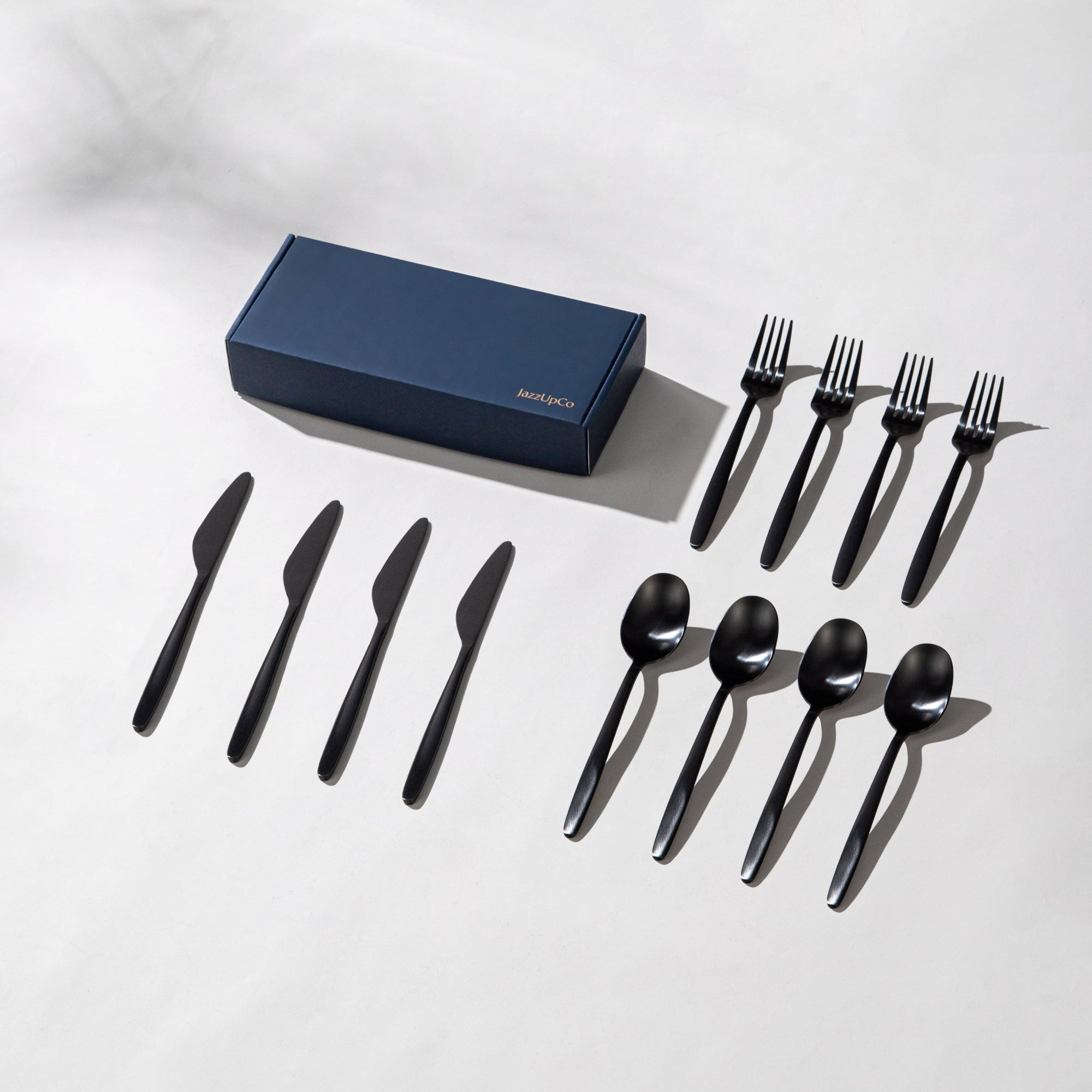 Tia Cutlery Set-Flatware-JazzUpCo-Matte Black-4 Person Set (12 Pieces)-JAZZUPCO