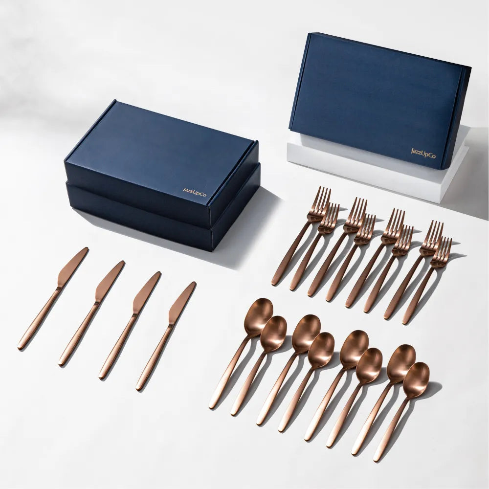 Tia Flatware-Flatware-JazzUpCo-Matte Rose Gold-12 Person Set (60 Pieces)-JAZZUPCO
