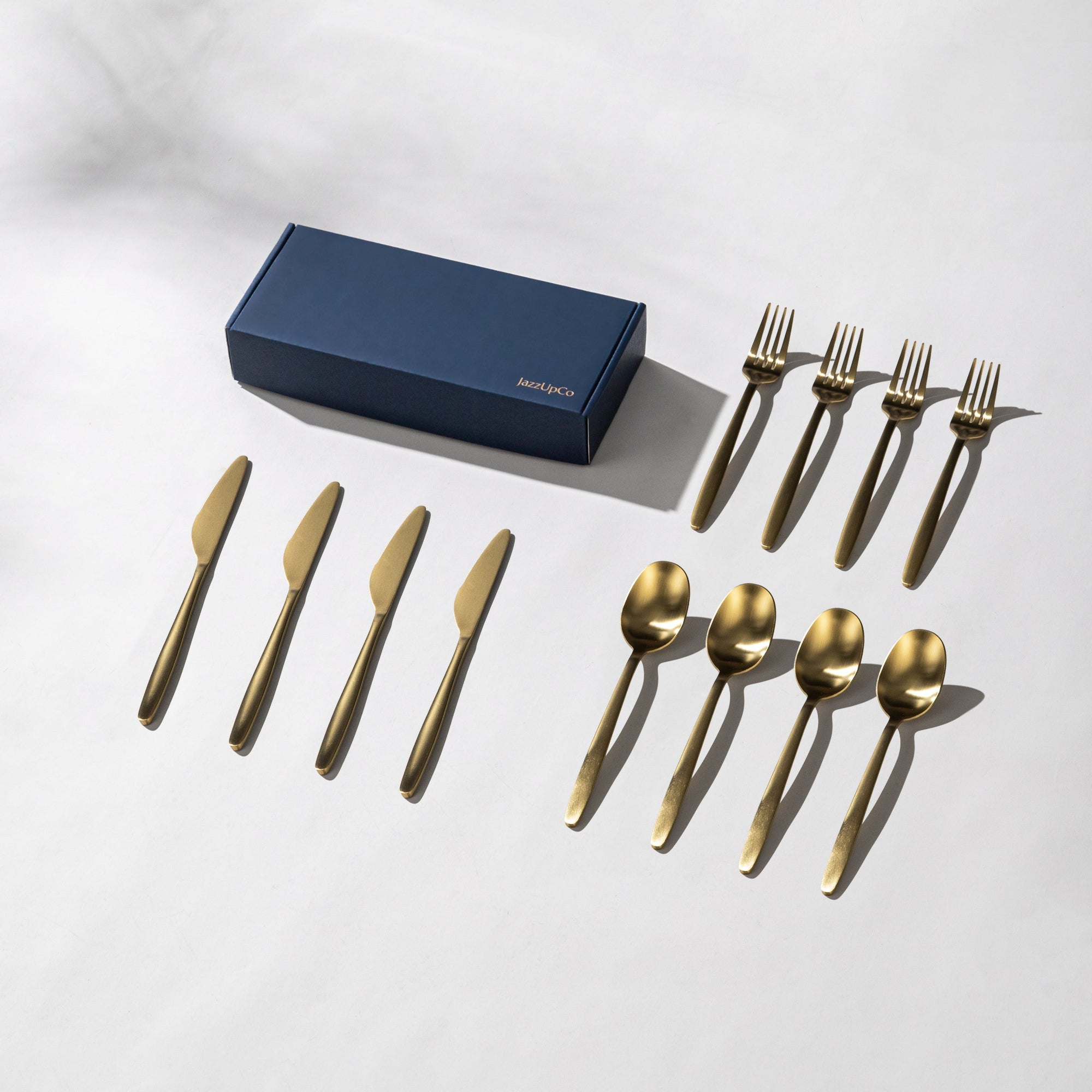 Tia Starter Set-Flatware-JazzUpCo-Matte Gold-4 Person Set (12 Pieces)-JAZZUPCO