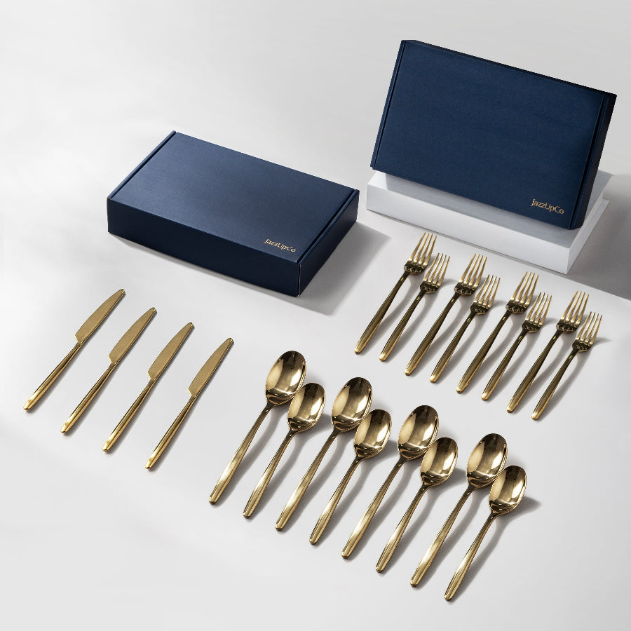 Ava Flatware Mirror Finish-Flatware-JazzUpCo-Mirror Gold-8 Person Set (40 Pieces)-JAZZUPCO