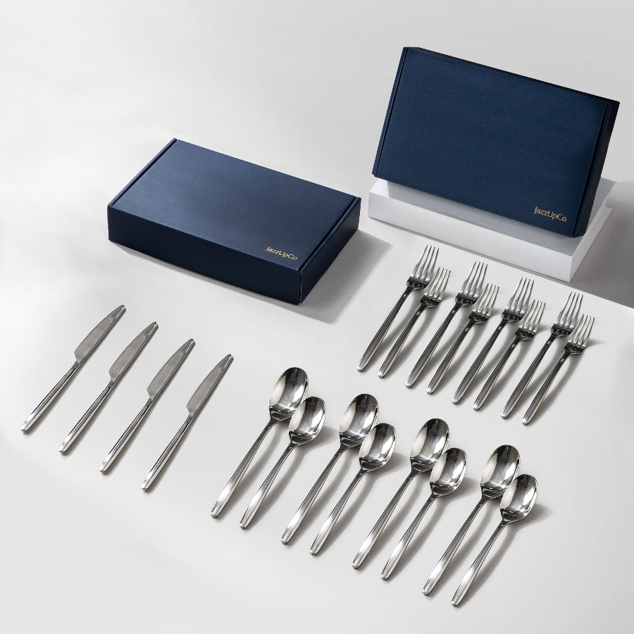 Ava Flatware Mirror Finish-Flatware-JazzUpCo-Mirror Silver-8 Person Set (40 Pieces)-JAZZUPCO