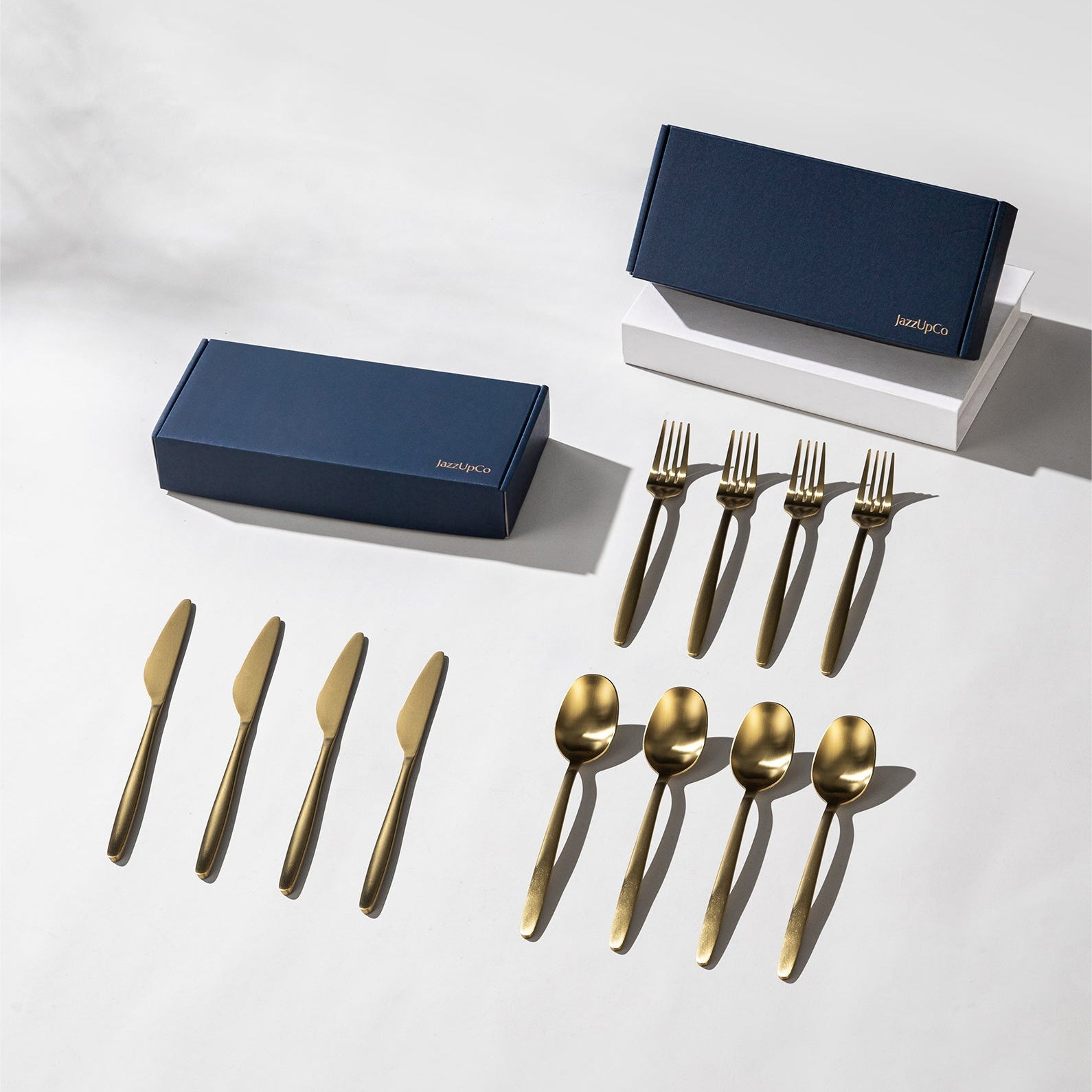 Tia Starter Set-Flatware-JazzUpCo-Matte Gold-8 Person Set (24 Pieces)-JAZZUPCO