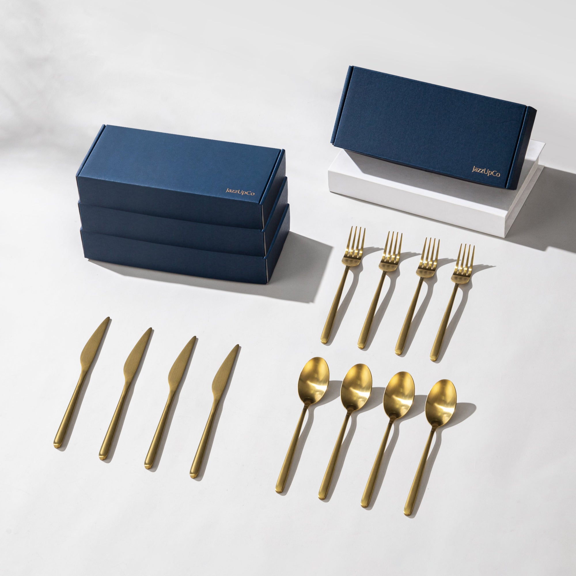 Haelynn 2.0-Flatware-JazzUpCo-Matte Gold-16 Person Set (48 Pieces)-JAZZUPCO