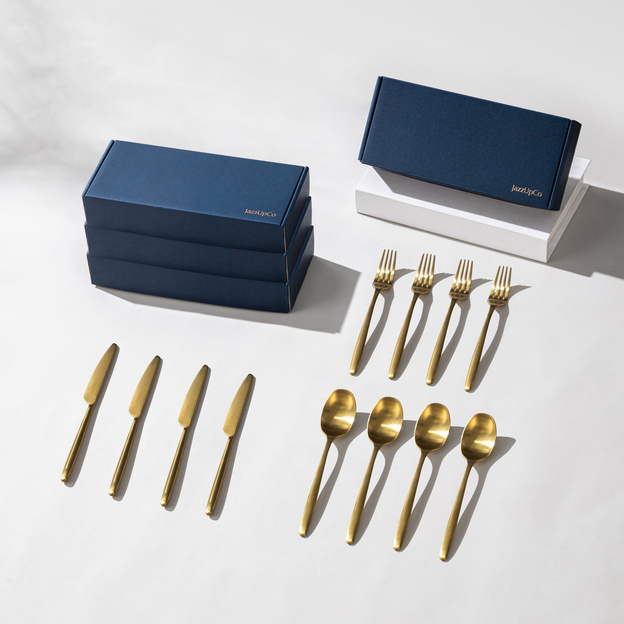 Ava Cutlery Set-Flatware-JazzUpCo-Matte Gold-16 Person Set (48 Pieces)-JAZZUPCO