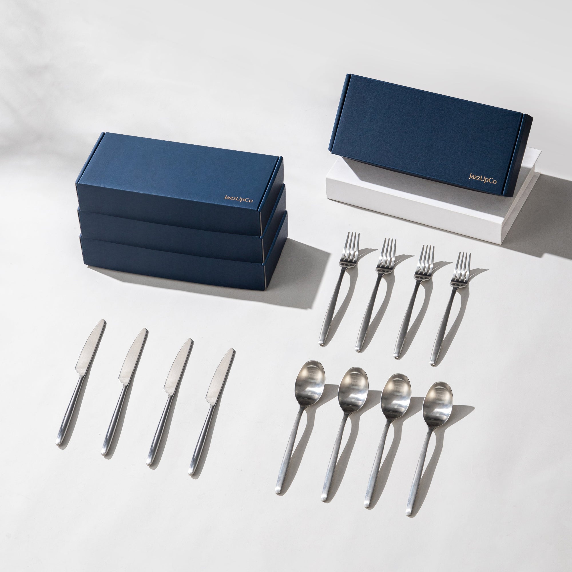 Ava Cutlery Set-Flatware-JazzUpCo-Matte Silver-16 Person Set (48 Pieces)-JAZZUPCO