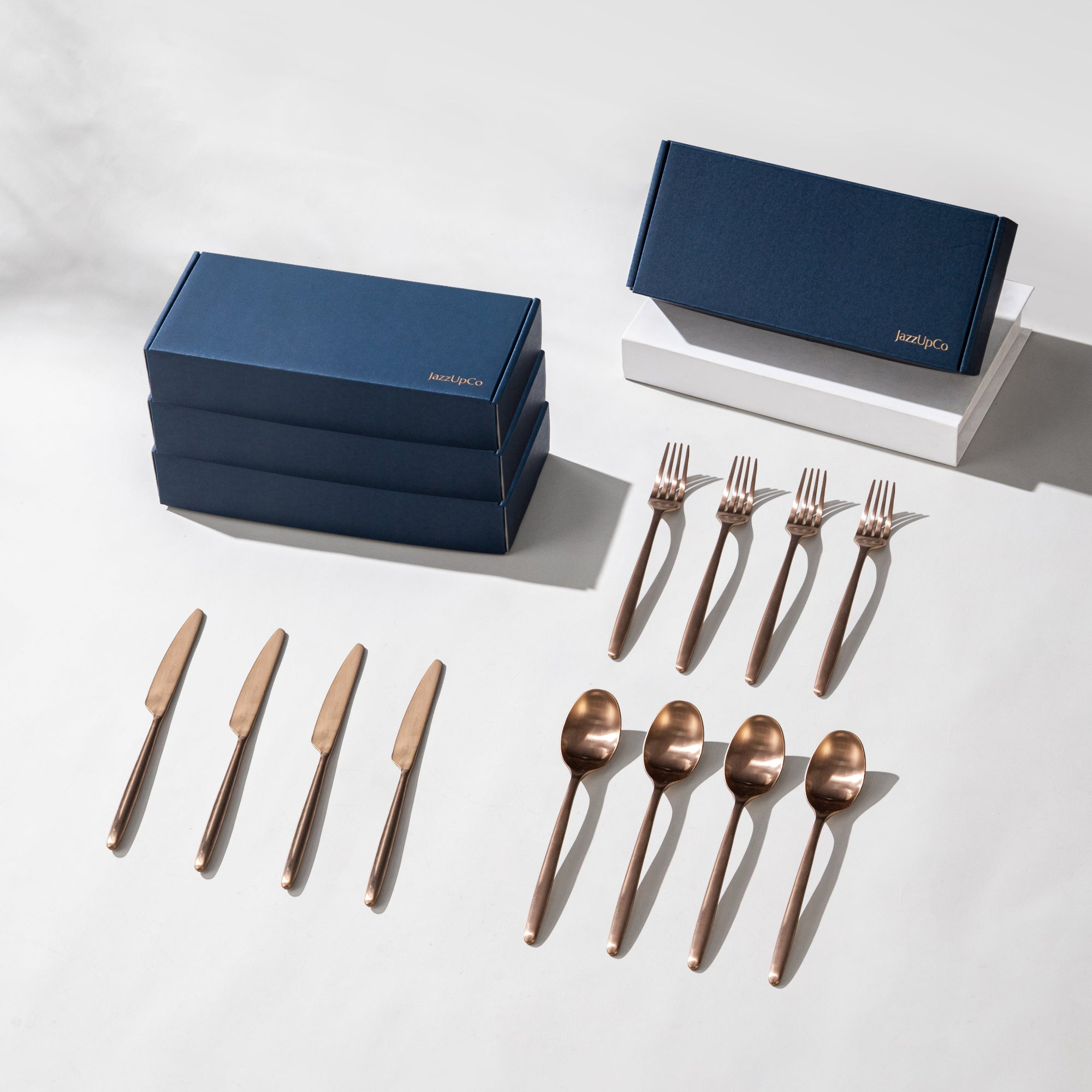 Ava Cutlery Set-Flatware-JazzUpCo-Matte Rose Gold-16 Person Set (48 Pieces)-JAZZUPCO