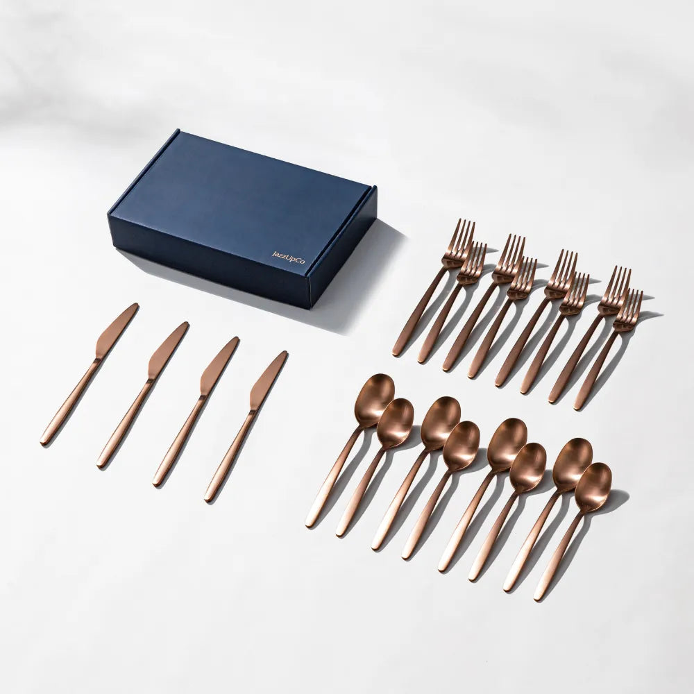 Tia Flatware-Flatware-JazzUpCo-Matte Rose Gold-4 Person Set (20 Pieces)-JAZZUPCO