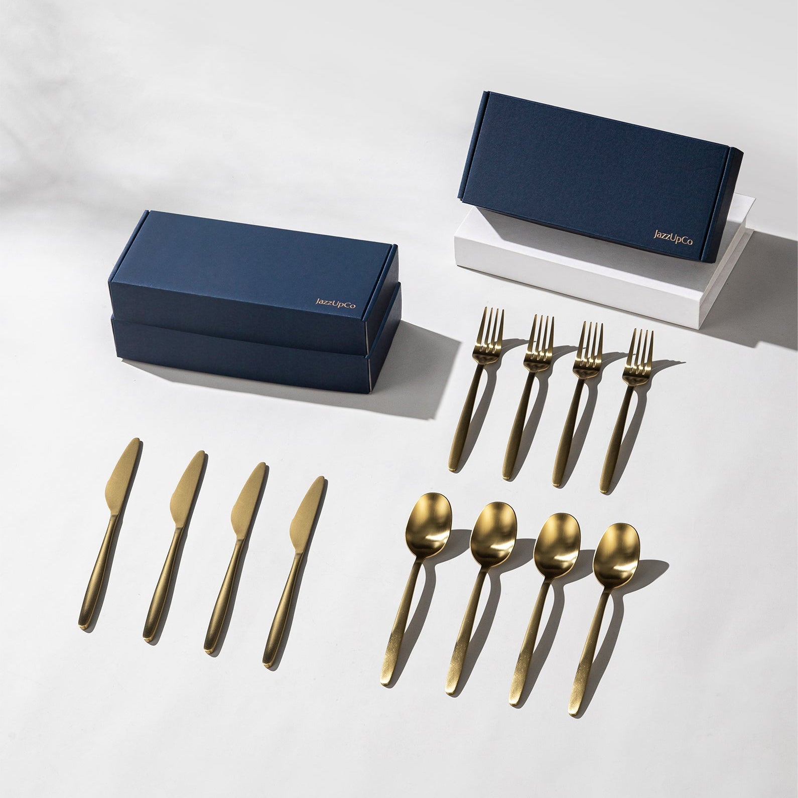 Tia Starter Set-Flatware-JazzUpCo-Matte Gold-12 Person Set (36 Pieces)-JAZZUPCO