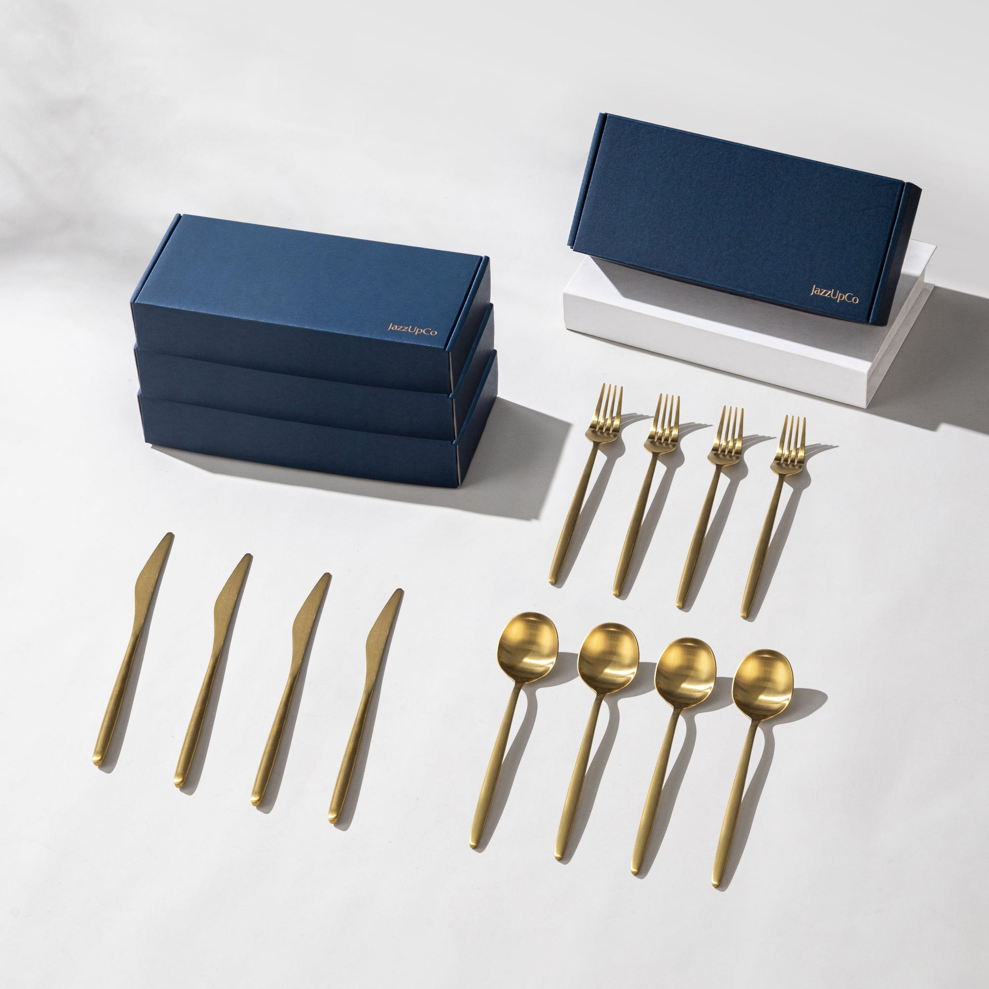 Minimalist 2.0-Flatware-JazzUpCo-Matte Gold-16 Person Set (48 Pieces)-JAZZUPCO