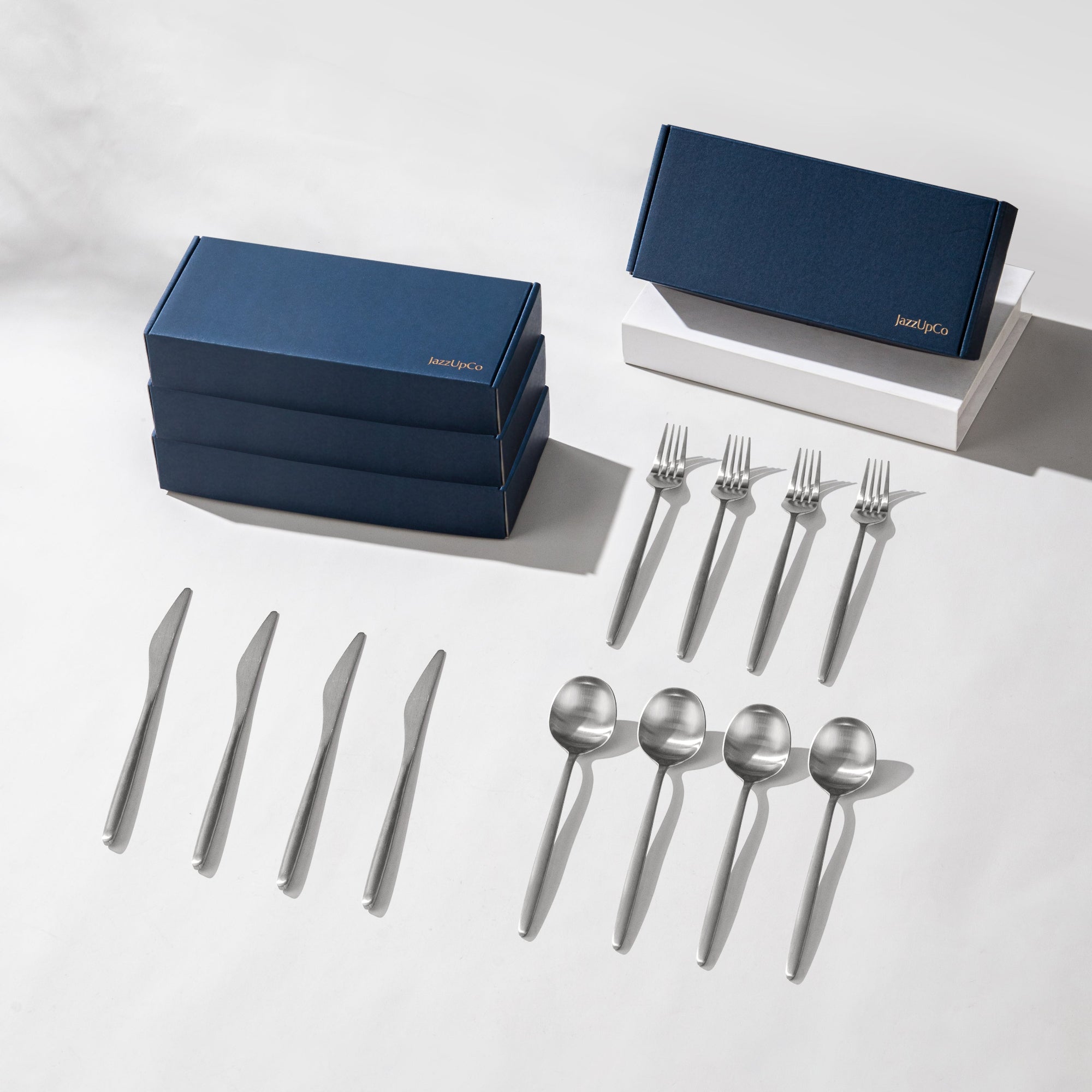 Minimalist 2.0-Flatware-JazzUpCo-Matte Silver-16 Person Set (48 Pieces)-JAZZUPCO