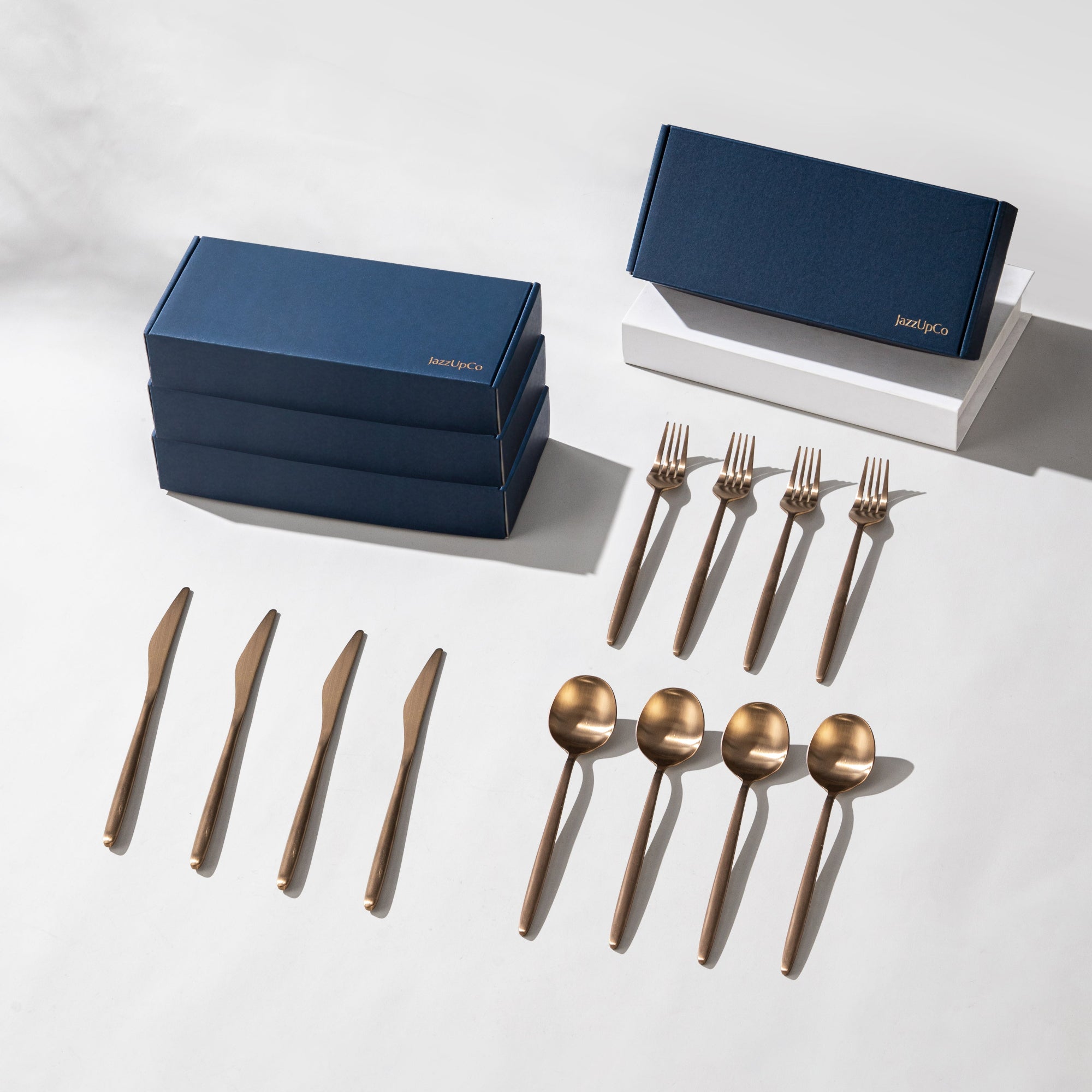 Minimalist 2.0-Flatware-JazzUpCo-Matte Rose Gold-16 Person Set (48 Pieces)-JAZZUPCO