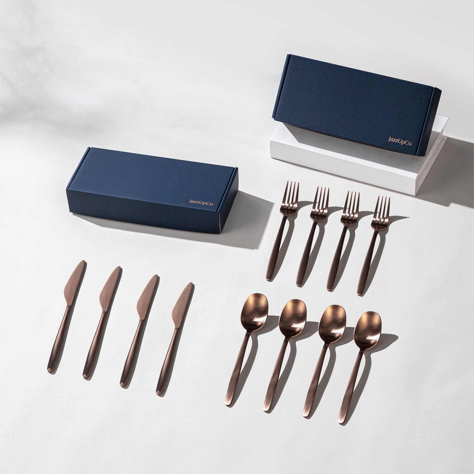 Tia Cutlery Set-Flatware-JazzUpCo-Matte Rose Gold-8 Person Set (24 Pieces)-JAZZUPCO