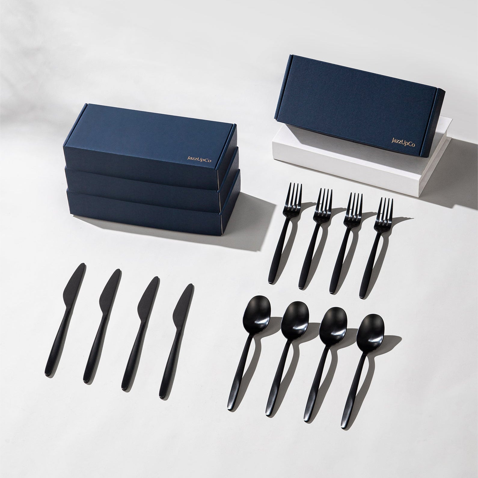 Tia Cutlery Set-Flatware-JazzUpCo-Matte Black-16 Person Set (48 Pieces)-JAZZUPCO