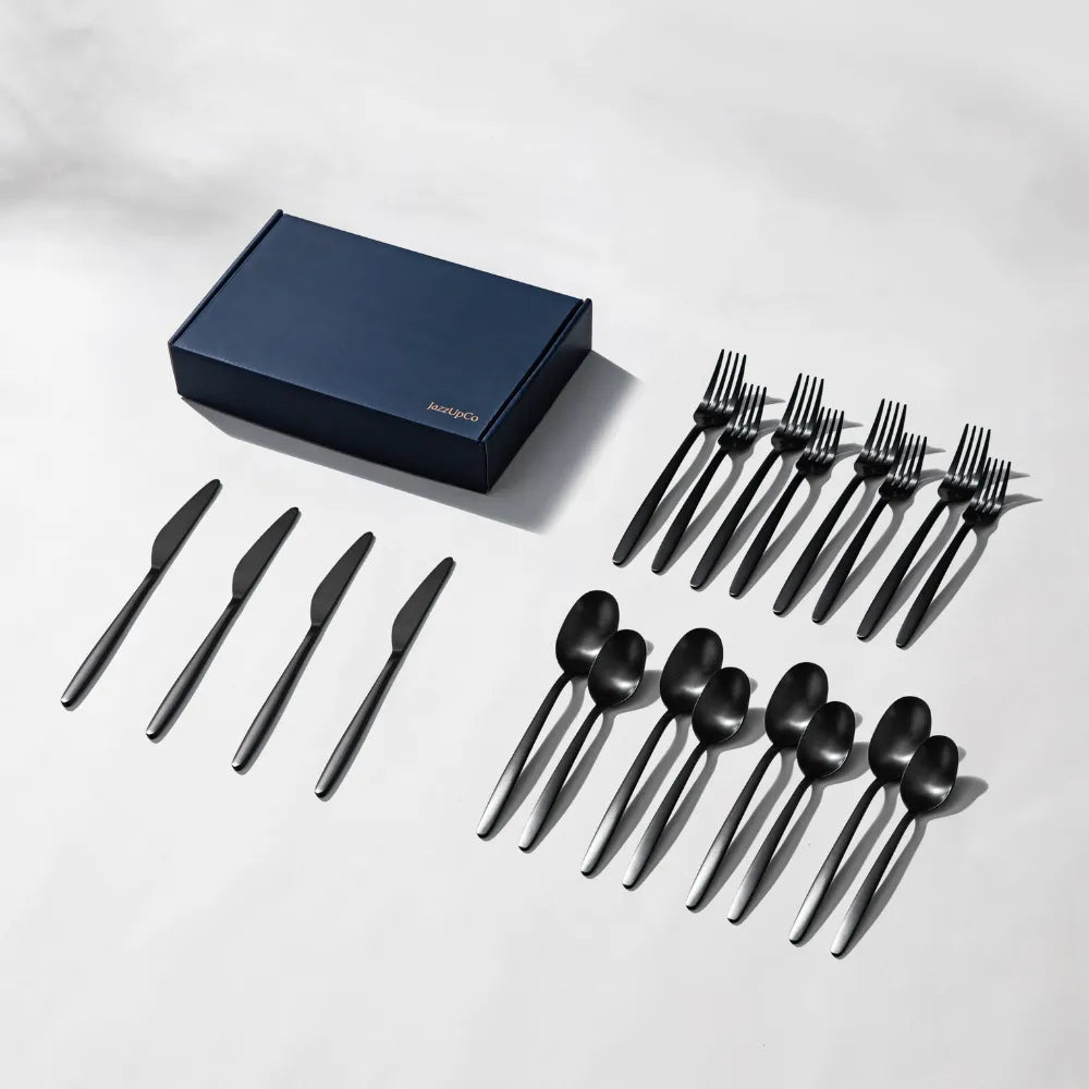Tia Flatware-Flatware-JazzUpCo-Matte Black-4 Person Set (20 Pieces)-JAZZUPCO