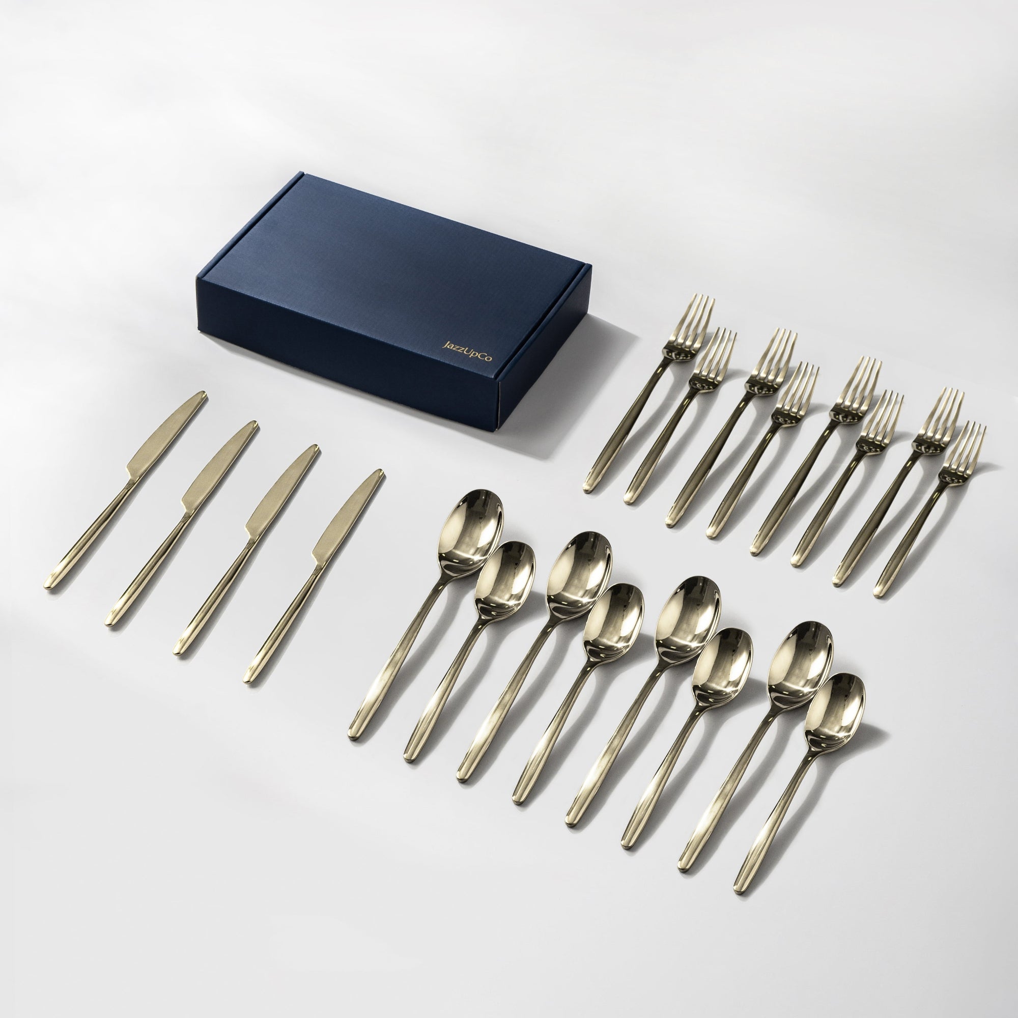 Ava Flatware Mirror Finish-Flatware-JazzUpCo-Mirror Champagne Gold-4 Person Set (20 Pieces)-JAZZUPCO