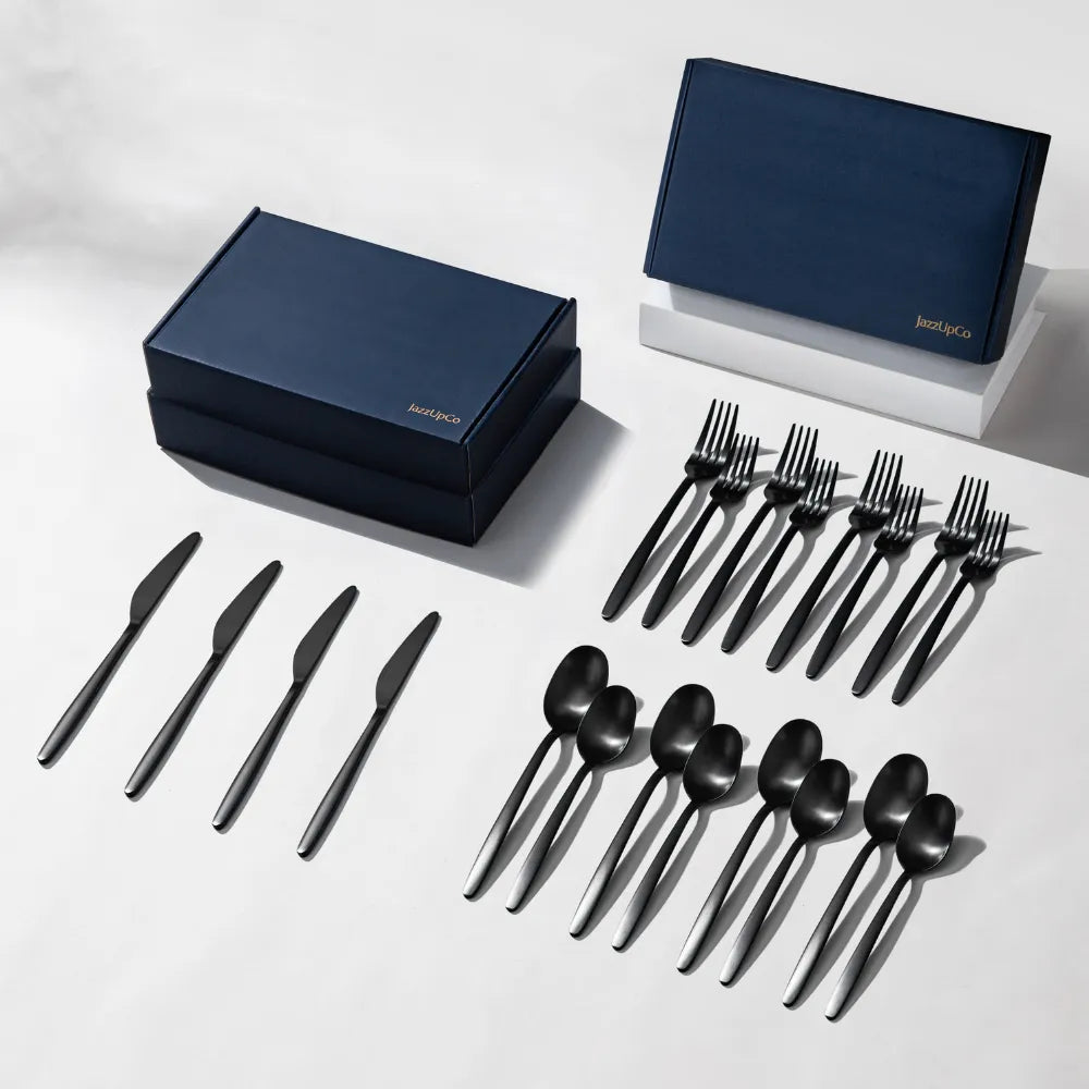 Tia Flatware-Flatware-JazzUpCo-Matte Black-12 Person Set (60 Pieces)-JAZZUPCO