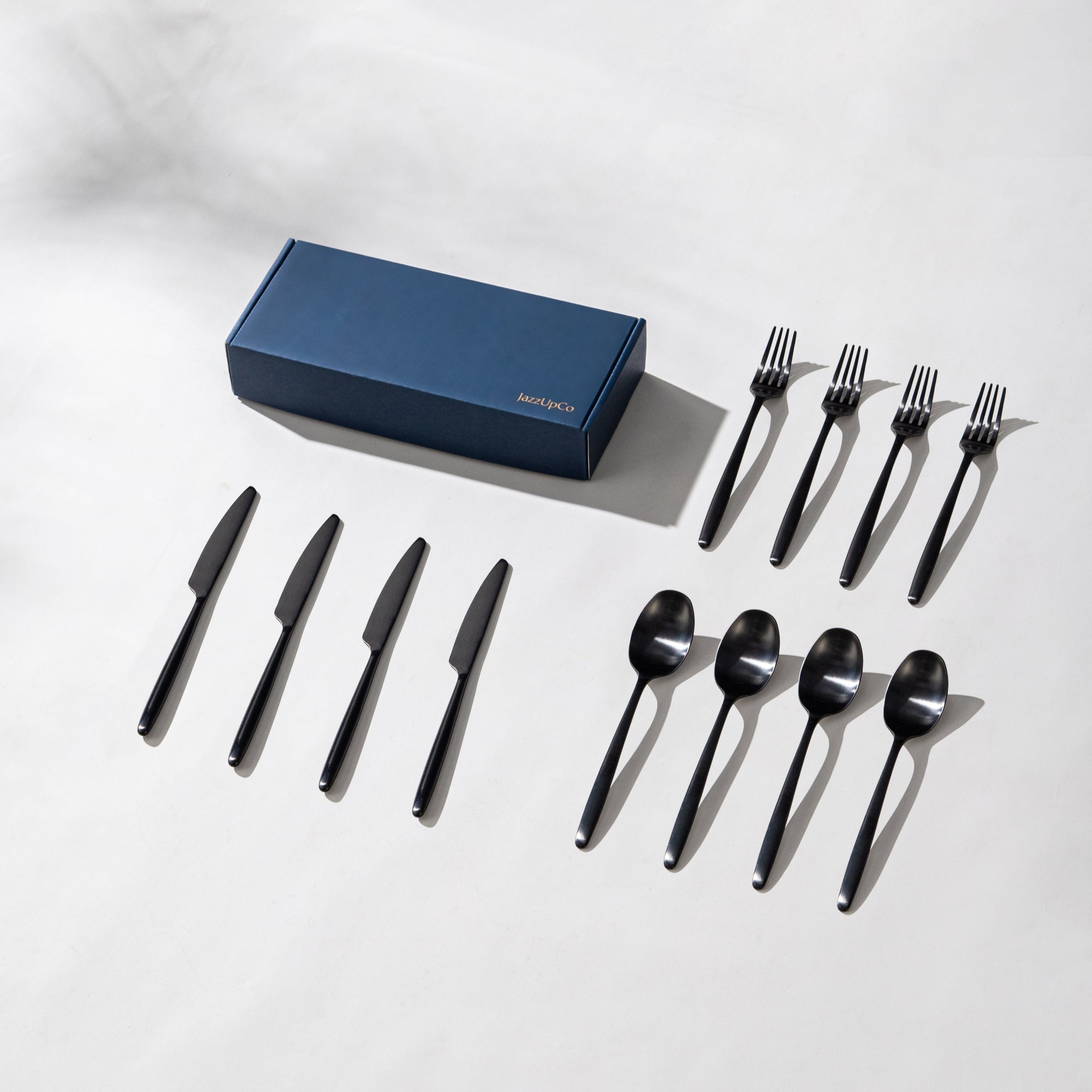 Ava Cutlery Set-Flatware-JazzUpCo-Matte Black-4 Person Set (12 Pieces)-JAZZUPCO