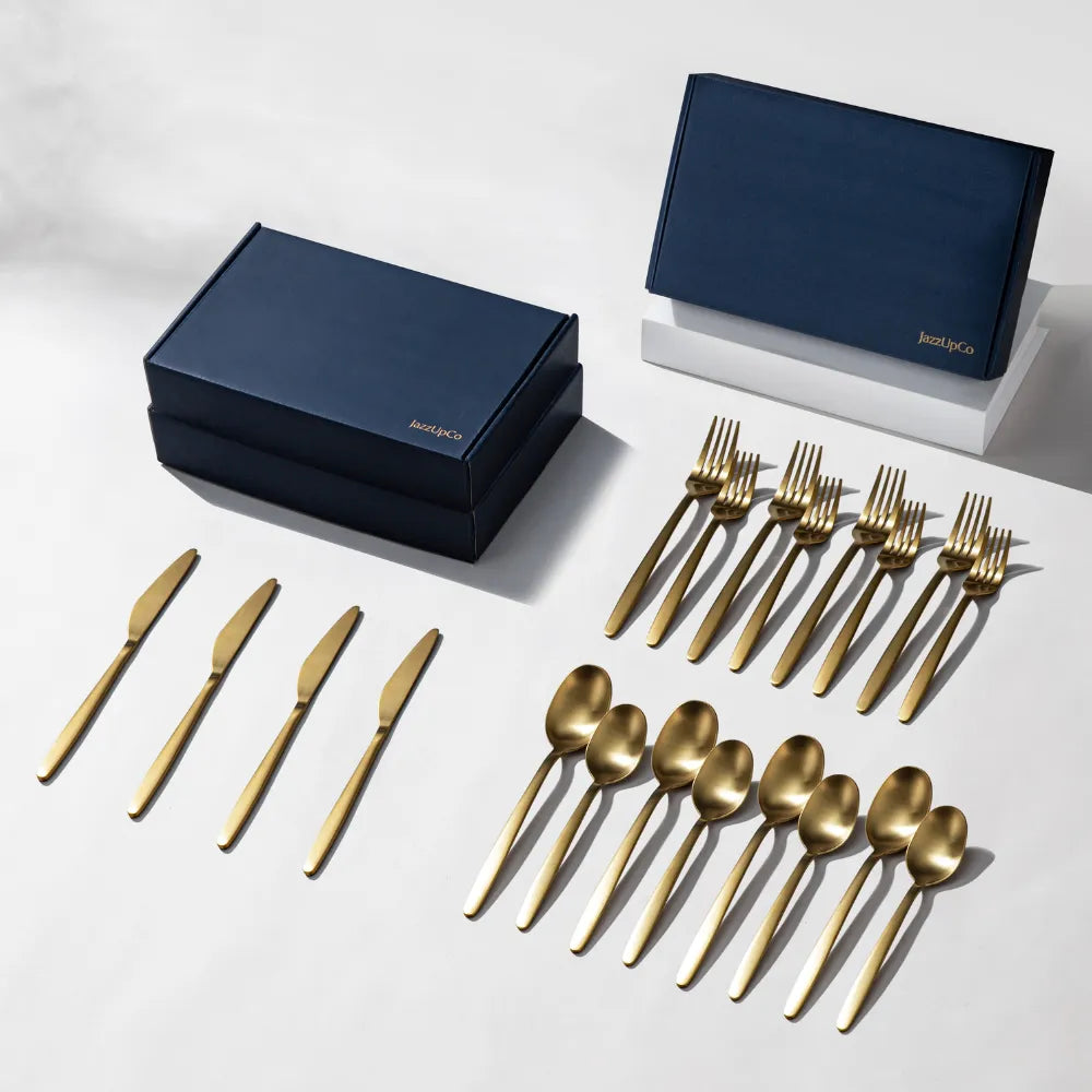 Tia Flatware-Flatware-JazzUpCo-Matte Gold-12 Person Set (60 Pieces)-JAZZUPCO