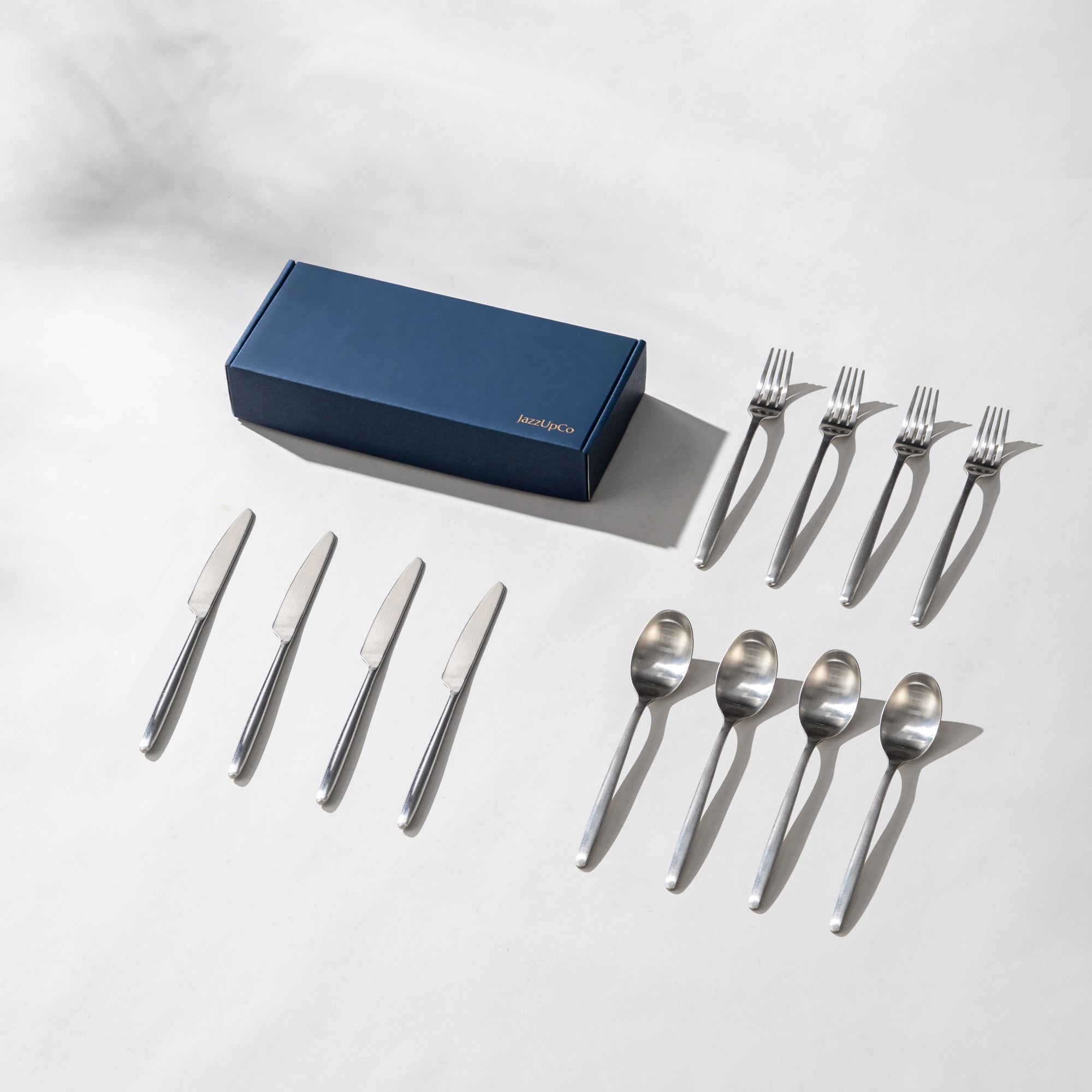 Ava Cutlery Set-Flatware-JazzUpCo-Matte Silver-4 Person Set (12 Pieces)-JAZZUPCO