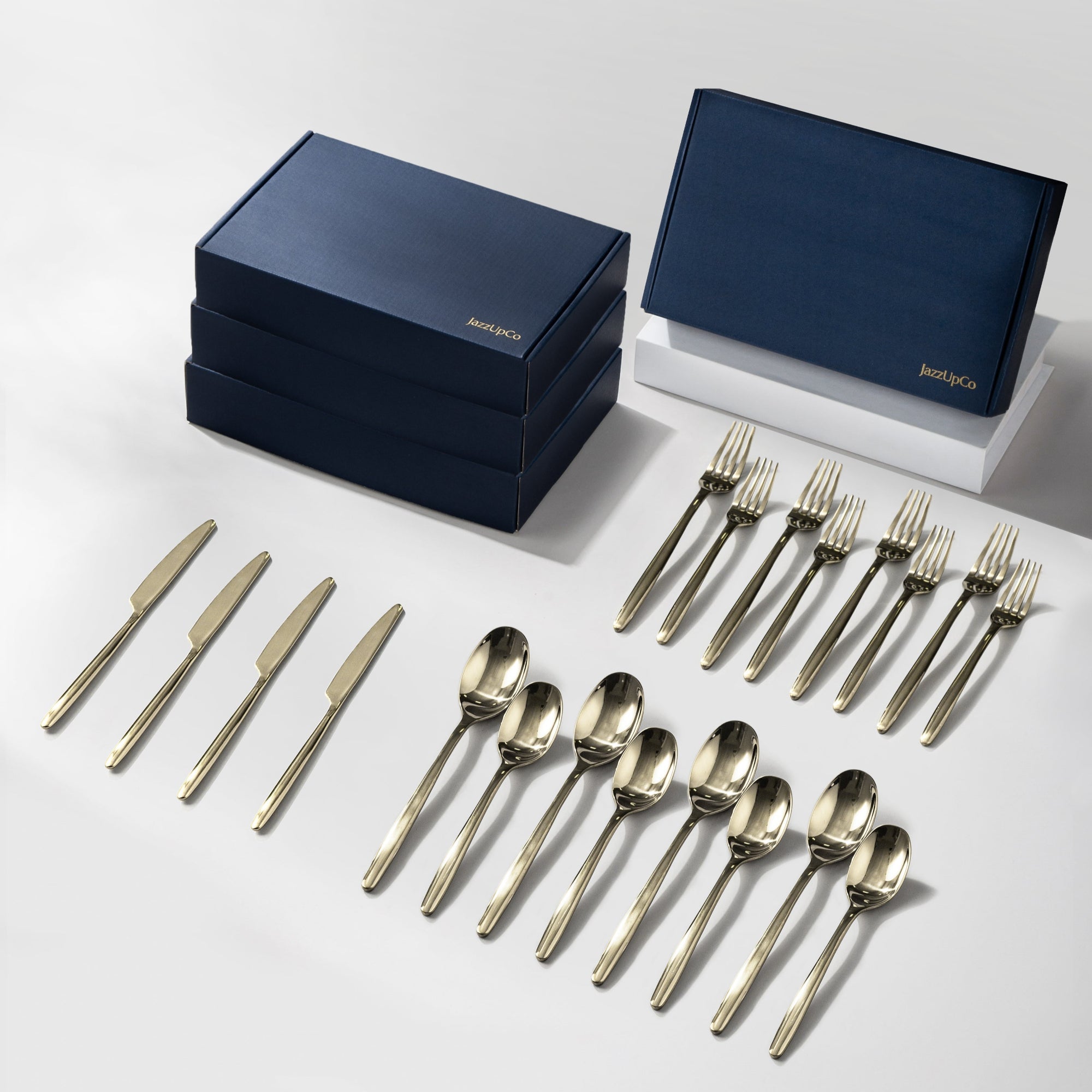 Ava Flatware Mirror Finish-Flatware-JazzUpCo-Mirror Champagne Gold-16 Person Set (80 Pieces)-JAZZUPCO