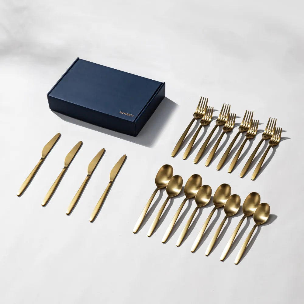 Tia Flatware-Flatware-JazzUpCo-Matte Gold-4 Person Set (20 Pieces)-JAZZUPCO