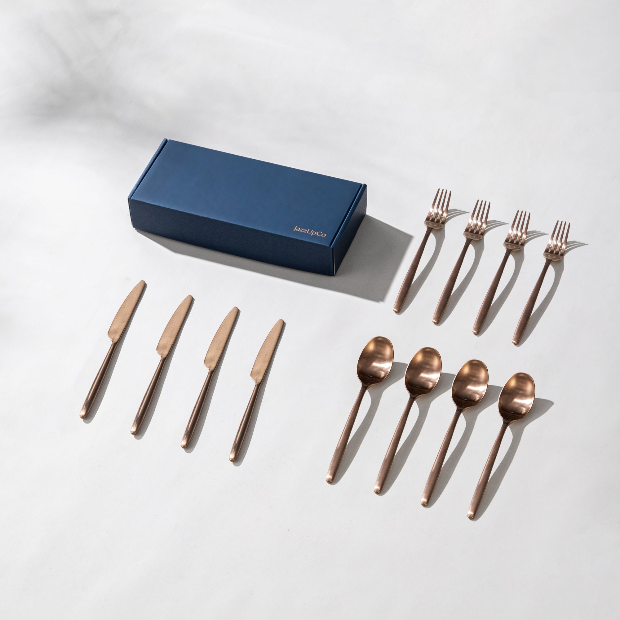 Ava Cutlery Set-Flatware-JazzUpCo-Matte Rose Gold-4 Person Set (12 Pieces)-JAZZUPCO