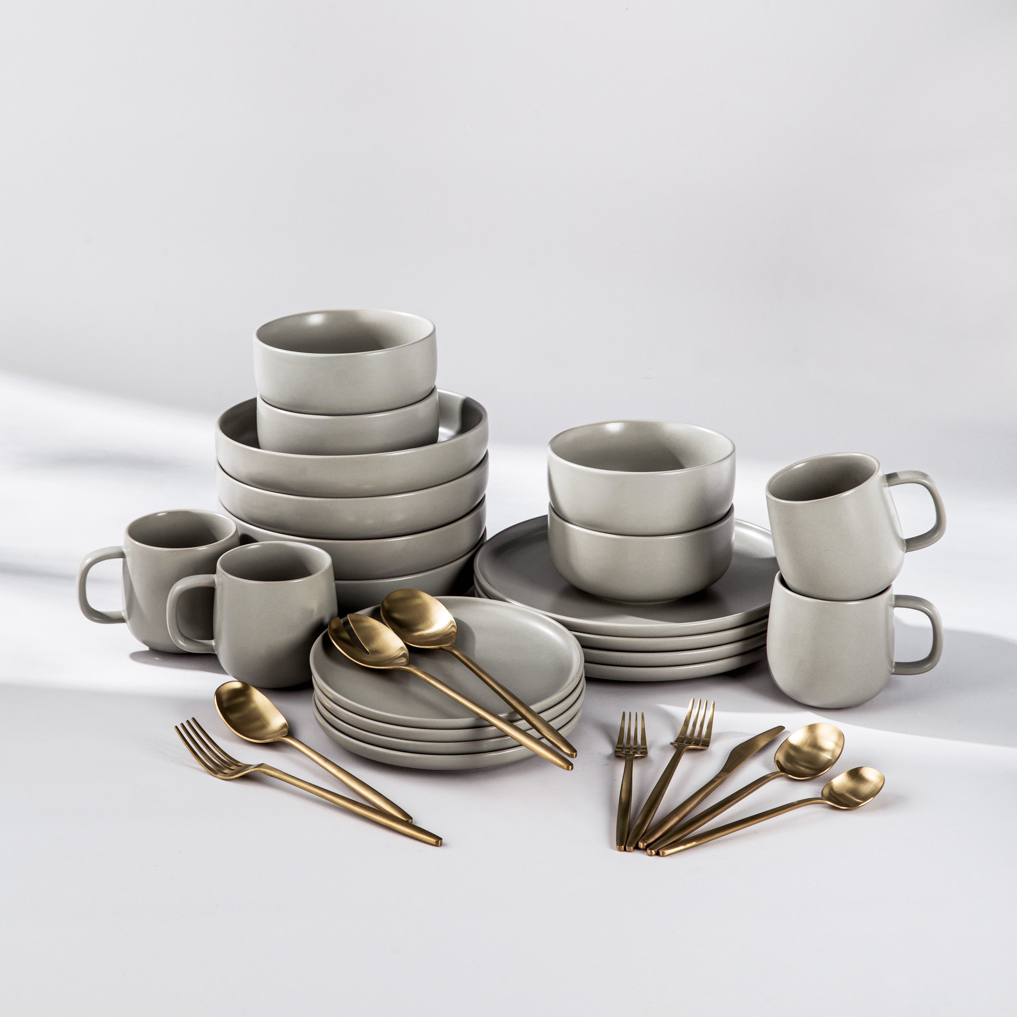 Ultimate Dinnerware Set-JAZZUPCO-Matte Dove Gray-Minimalist Flatware 2.0-Matte Gold-JAZZUPCO
