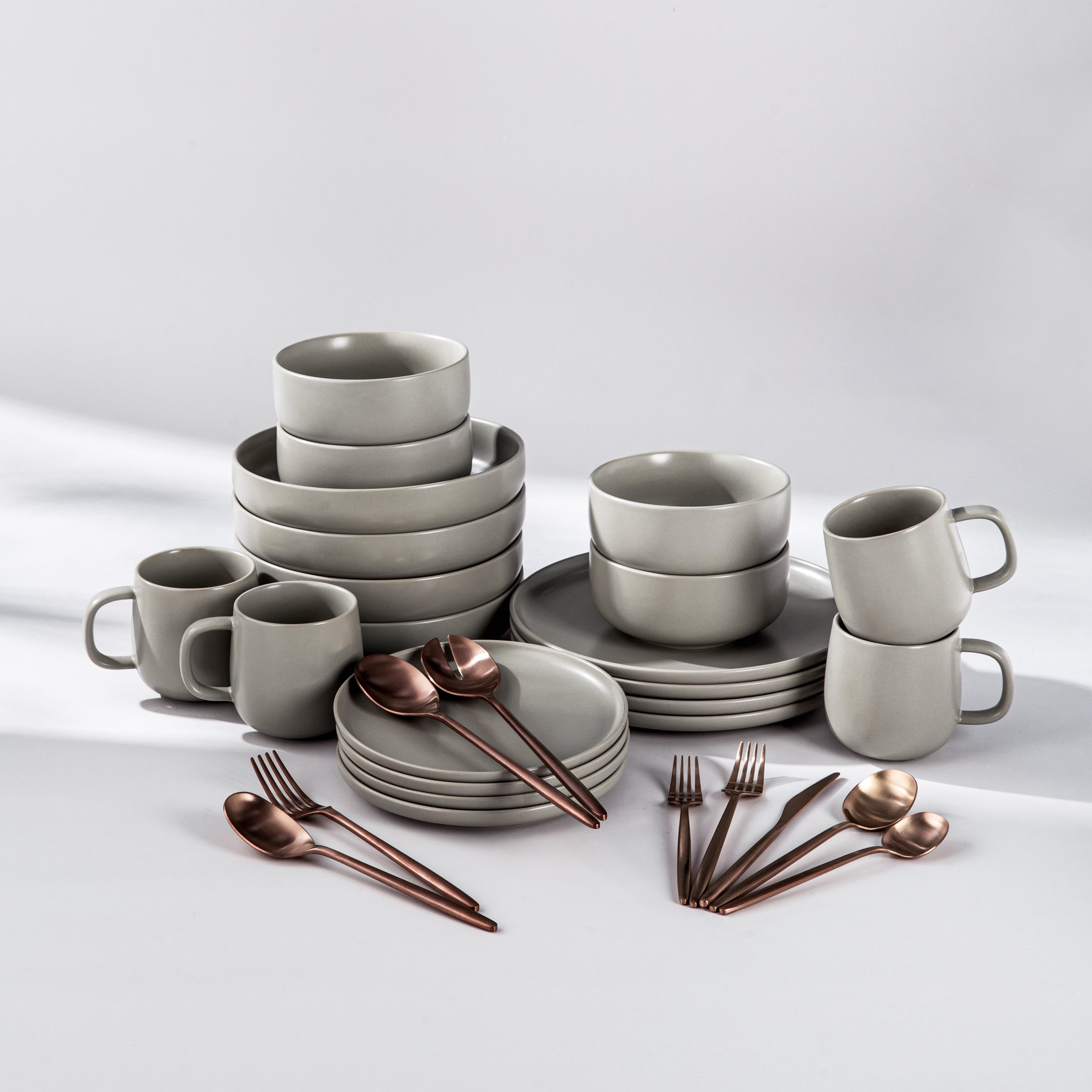 Ultimate Dinnerware Set-JAZZUPCO-Matte Dove Gray-Minimalist Flatware 2.0-Matte Rose Gold-JAZZUPCO