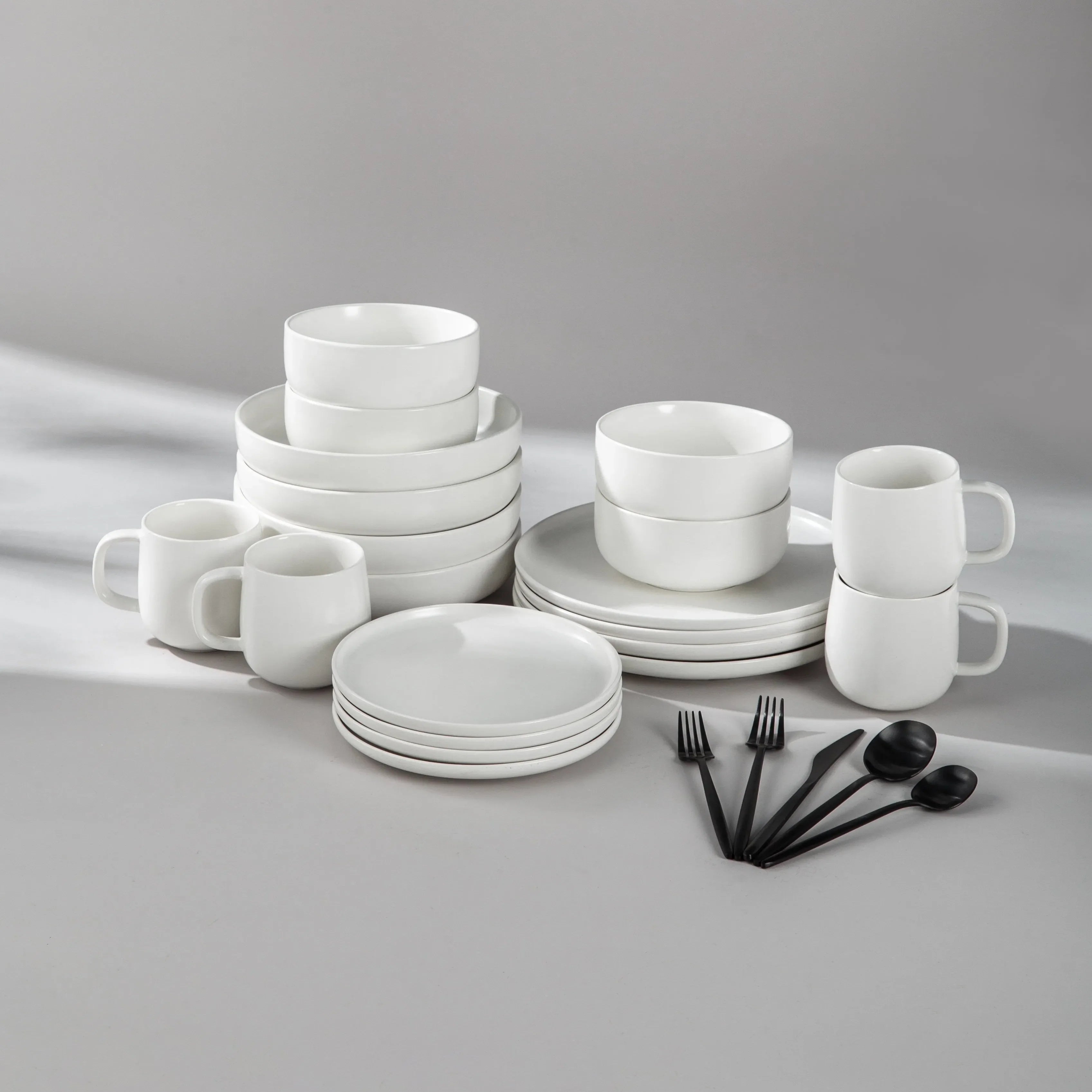 Dinnerware Set Bundle-JAZZUPCO-Matte White-Minimalist Flatware 2.0 - Matte Black (4 Person Set)-JAZZUPCO