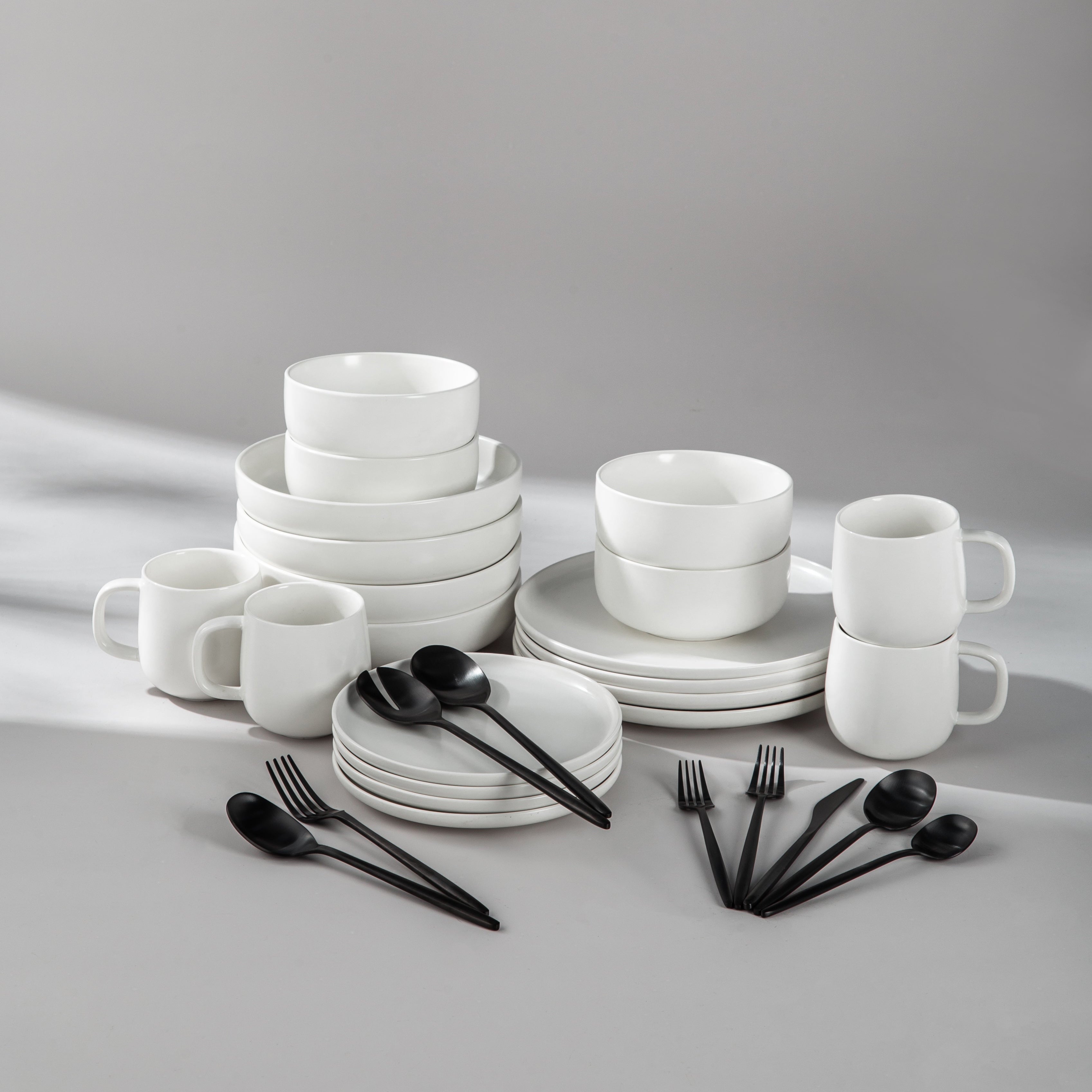 Ultimate Dinnerware Set-JAZZUPCO-Matte White-Minimalist Flatware 2.0-Matte Black-JAZZUPCO