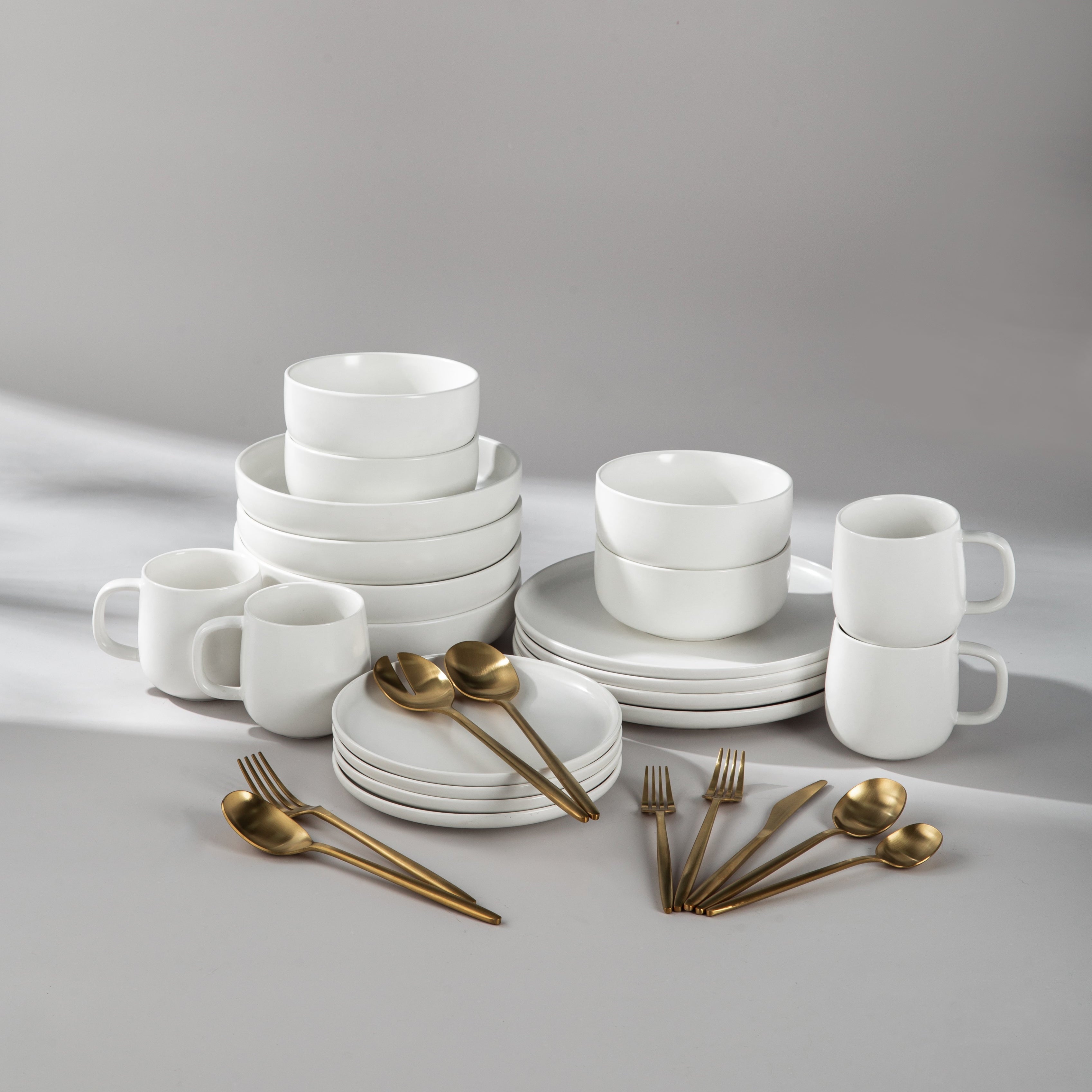 Ultimate Dinnerware Set-JAZZUPCO-Matte White-Minimalist Flatware 2.0-Matte Gold-JAZZUPCO