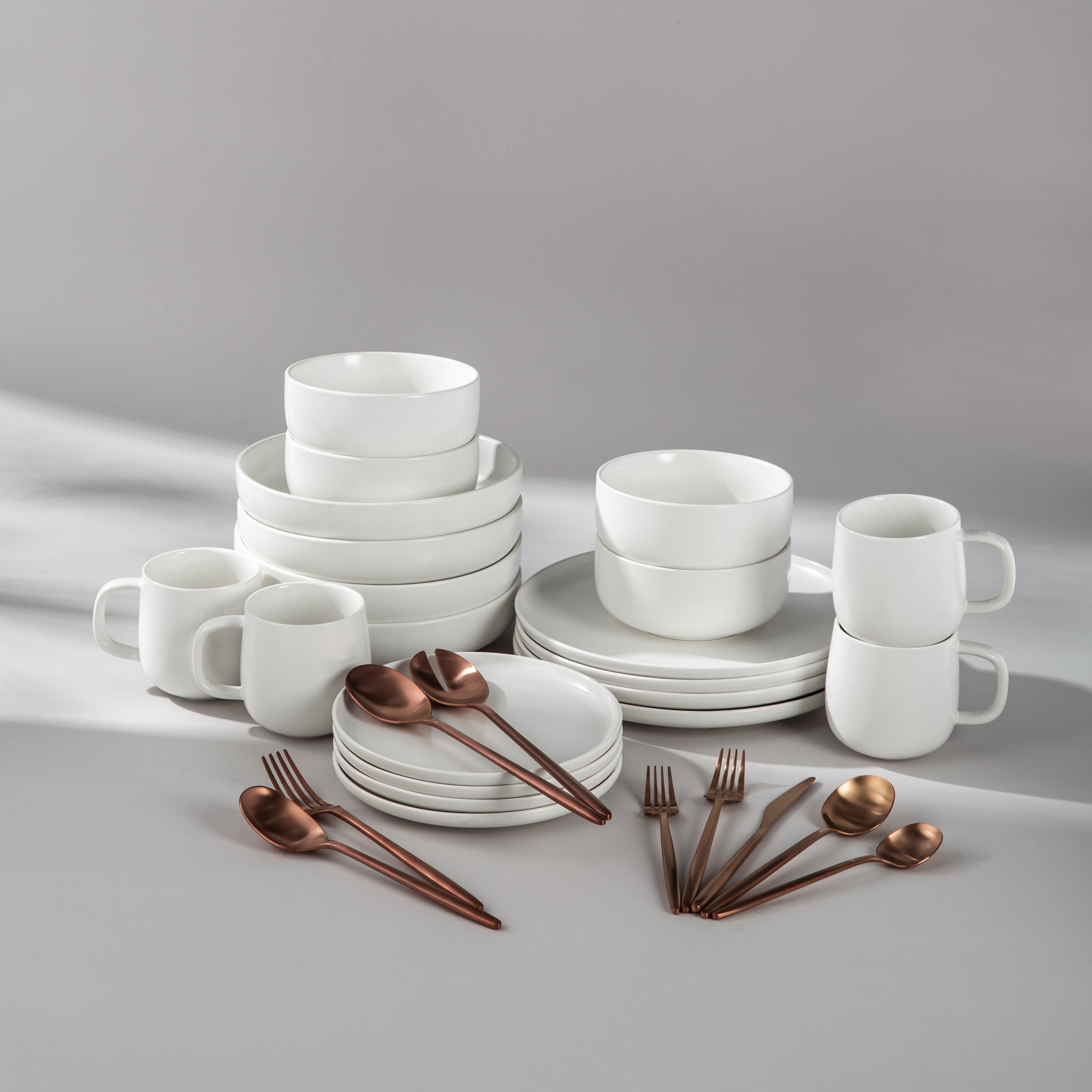 Ultimate Dinnerware Set-JAZZUPCO-Matte White-Minimalist Flatware 2.0-Matte Rose Gold-JAZZUPCO