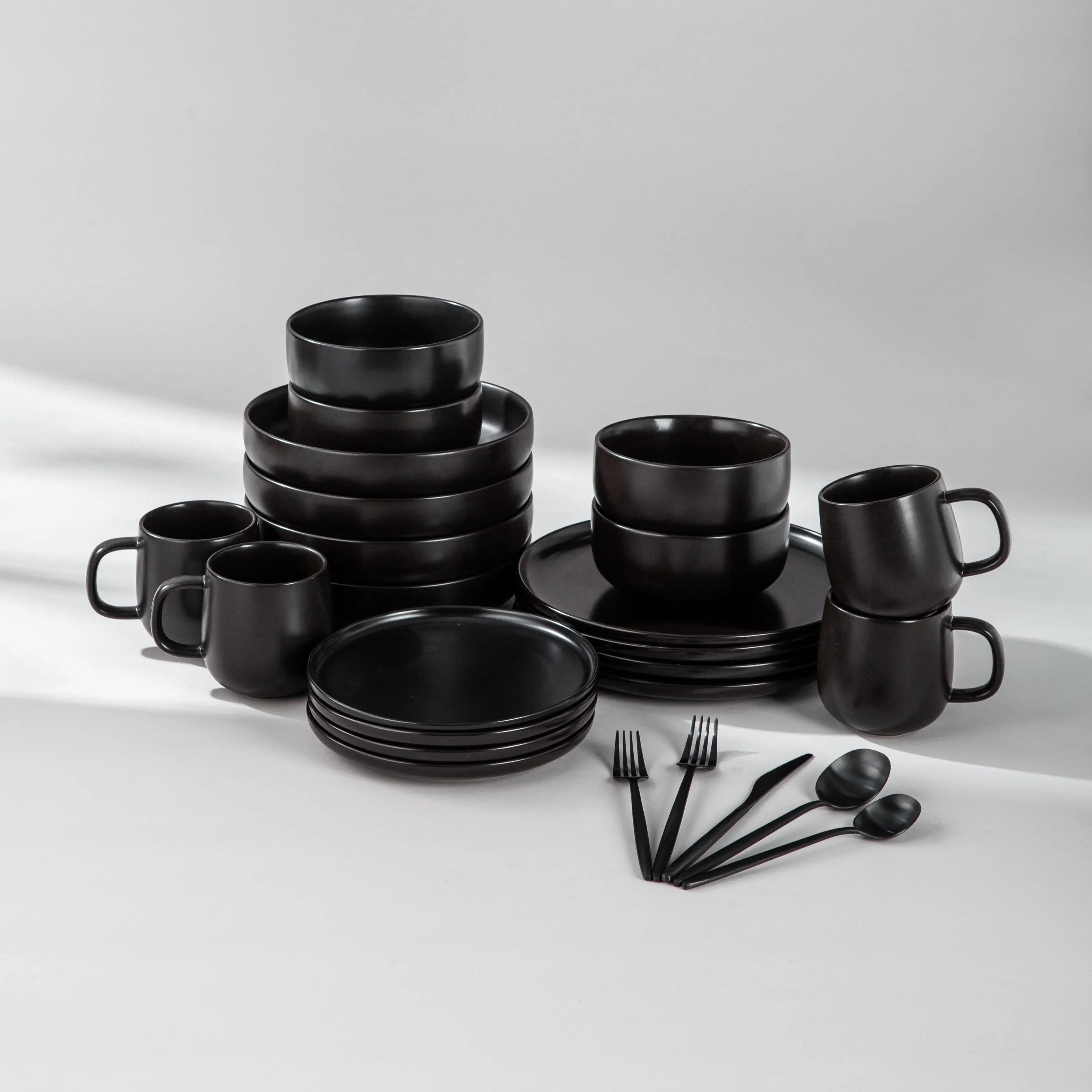 Dinnerware Set Bundle-JAZZUPCO-Black-Minimalist Flatware 2.0 - Matte Black (4 Person Set)-JAZZUPCO