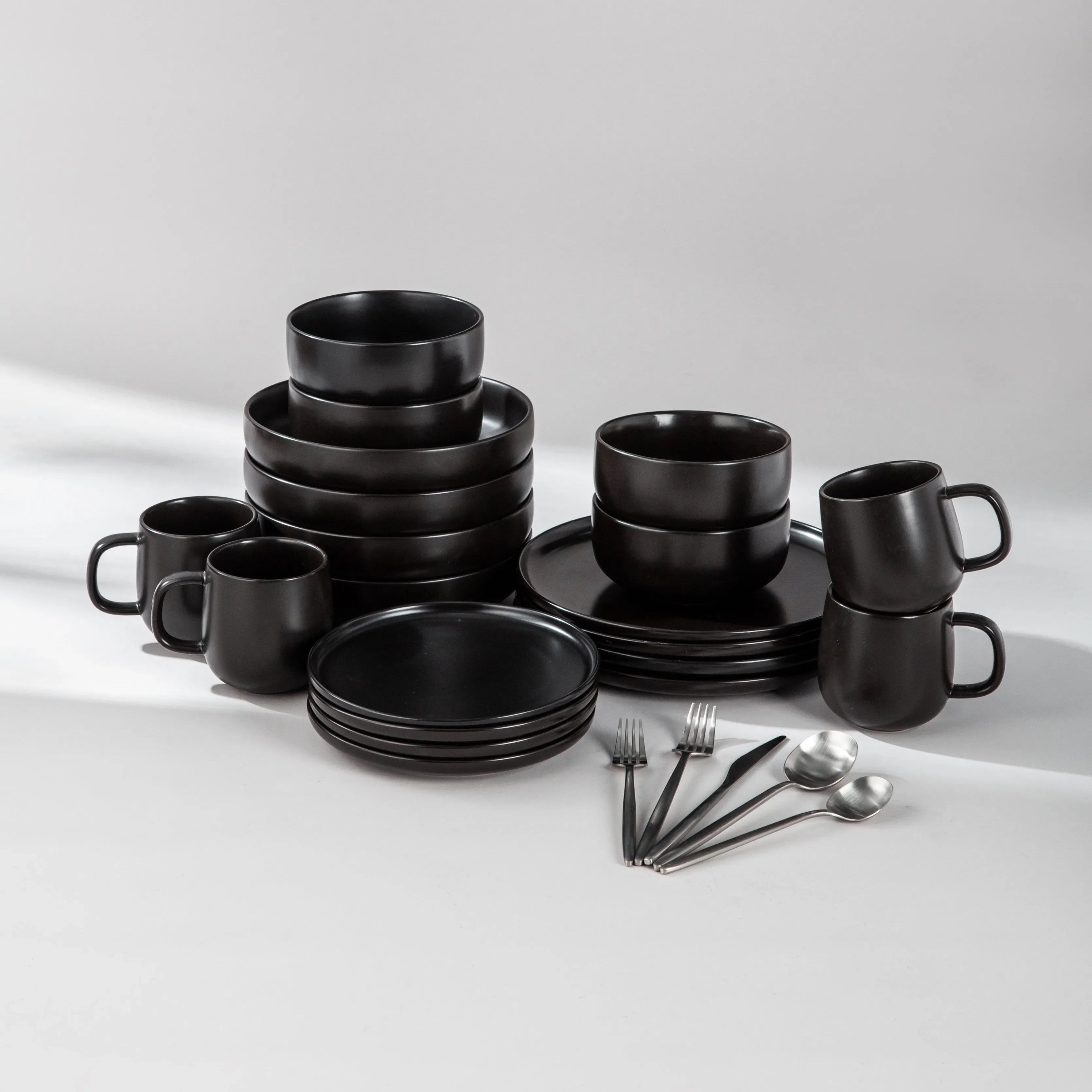 Dinnerware Set Bundle-JAZZUPCO-Black-Minimalist Flatware 2.0 - Matte Silver (4 Person Set)-JAZZUPCO