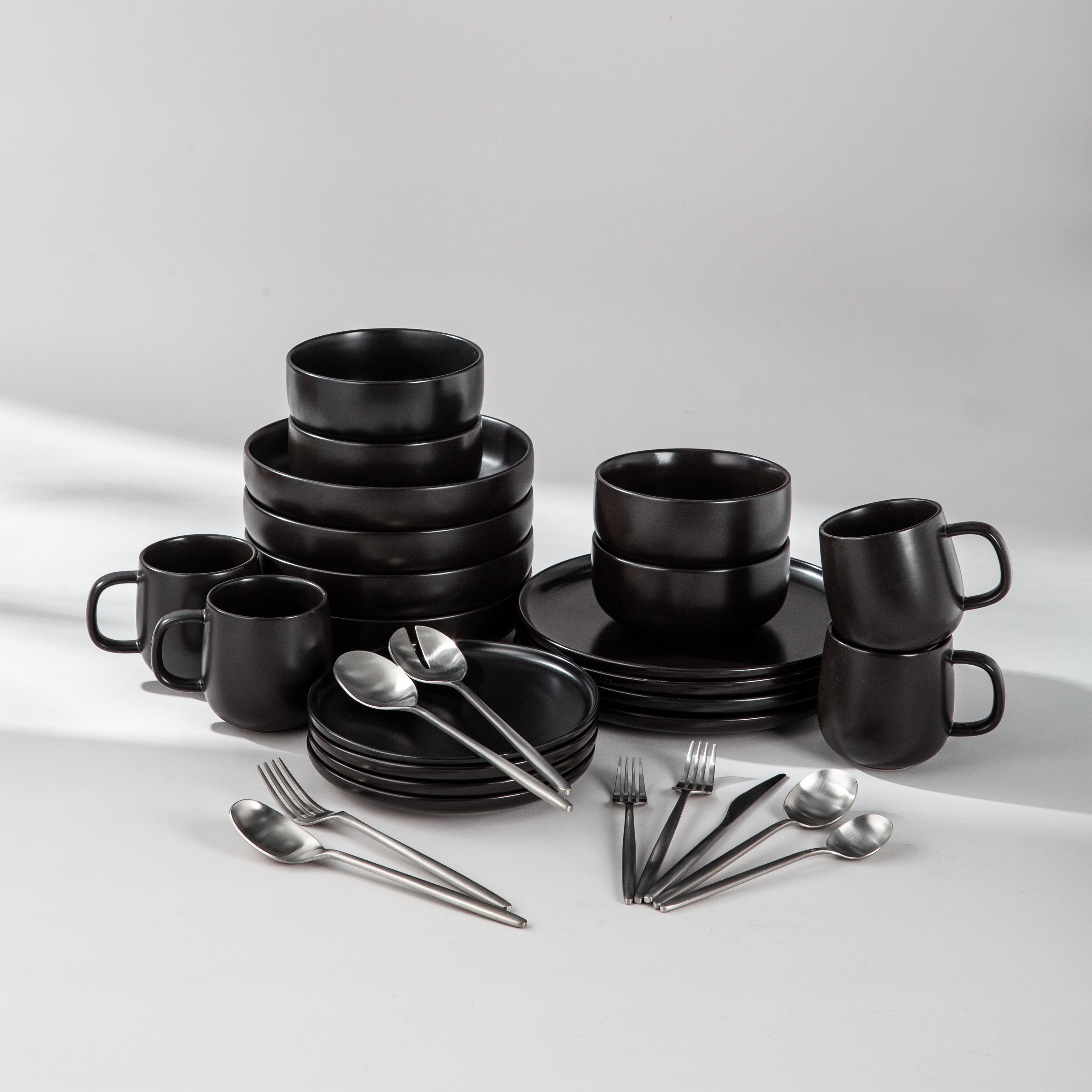 Ultimate Dinnerware Set-JAZZUPCO-Black-Minimalist Flatware 2.0-Matte Silver-JAZZUPCO