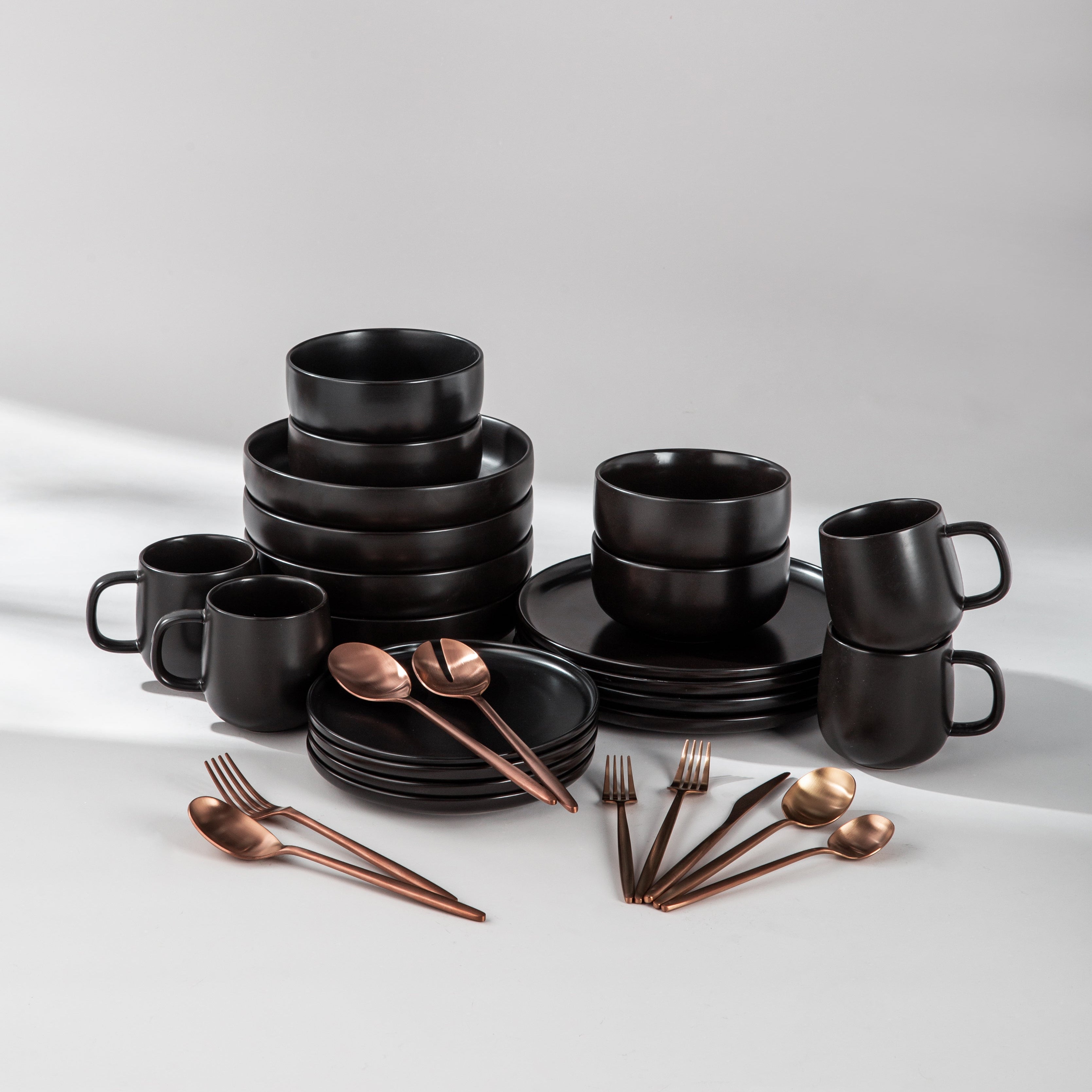 Ultimate Dinnerware Set-JAZZUPCO-Black-Minimalist Flatware 2.0-Matte Rose Gold-JAZZUPCO