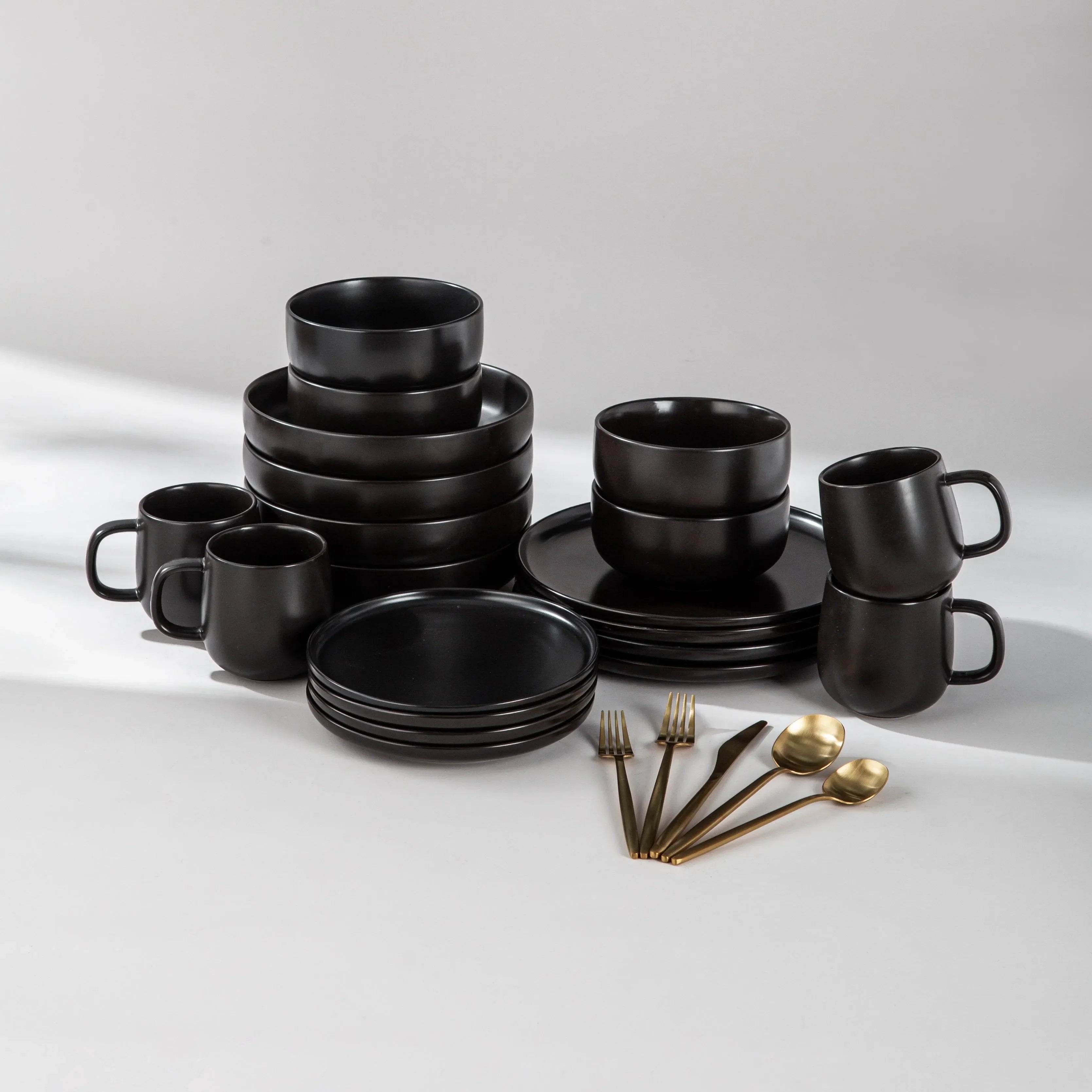 Dinnerware Set Bundle-JAZZUPCO-Black-Minimalist Flatware 2.0 - Matte Gold (4 Person Set)-JAZZUPCO