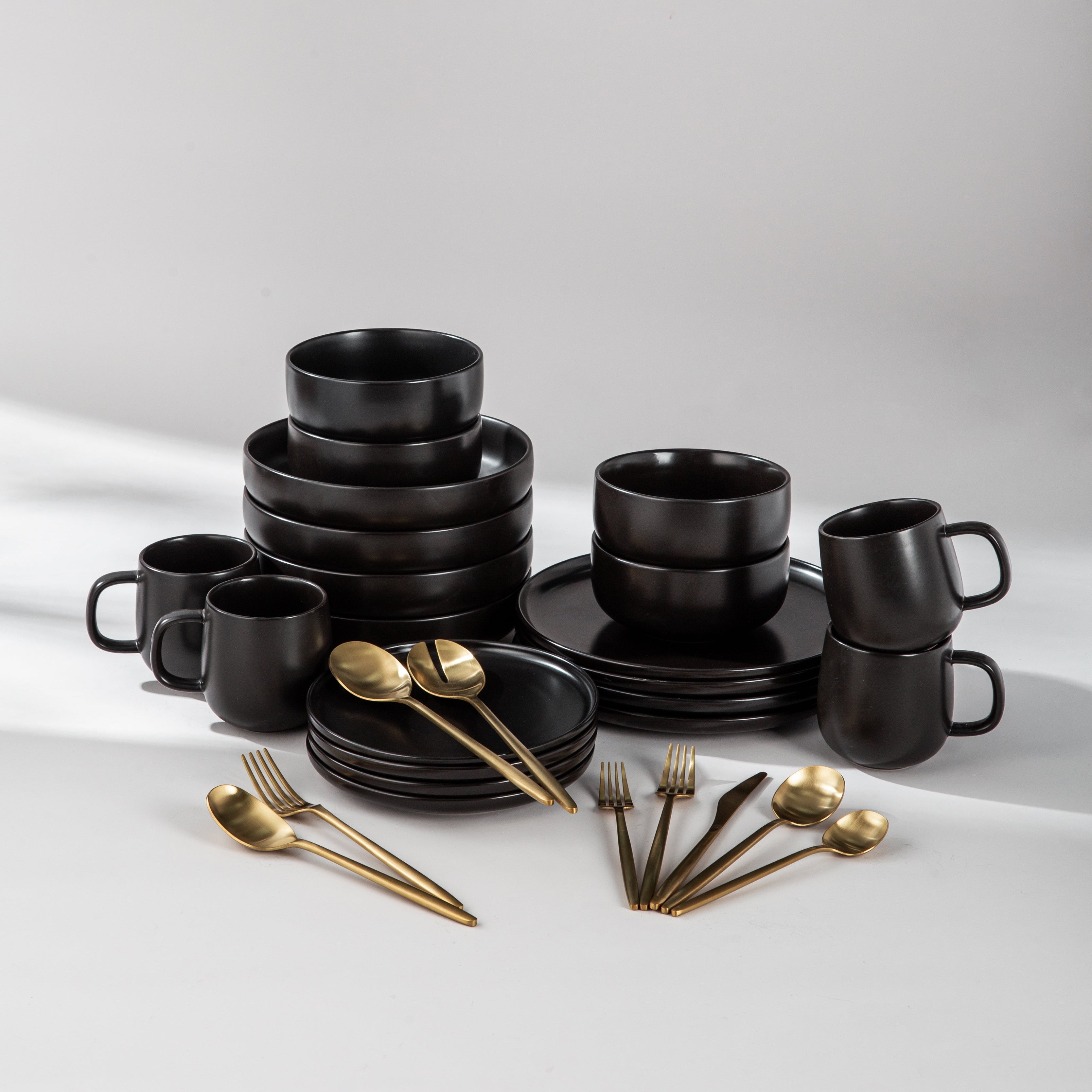 Ultimate Dinnerware Set-JAZZUPCO-Black-Minimalist Flatware 2.0-Matte Gold-JAZZUPCO