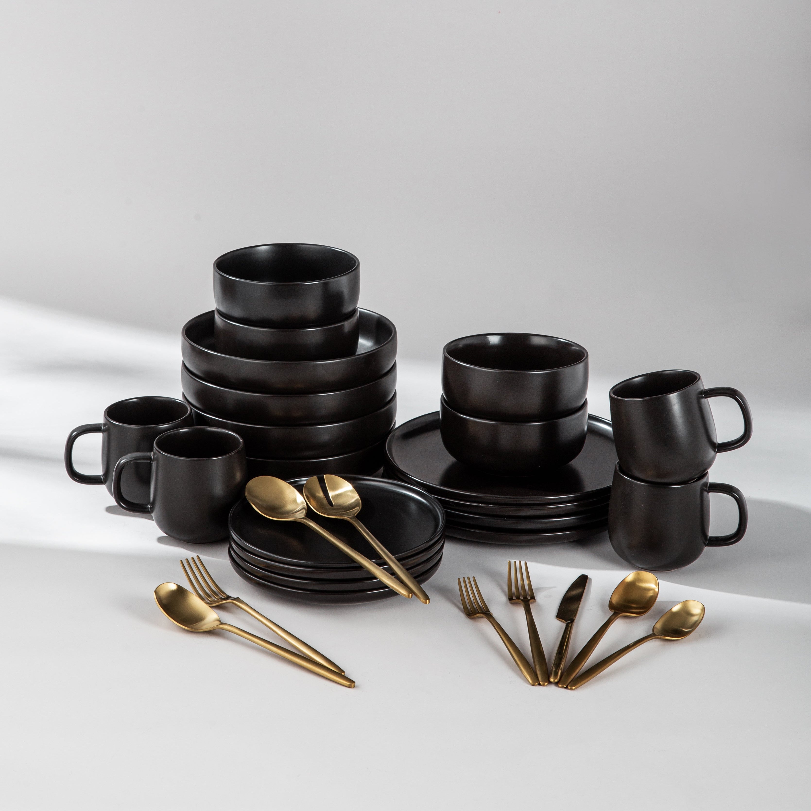 Ultimate Dinnerware Set-JAZZUPCO-Black-Ava Flatware-Matte Gold-JAZZUPCO