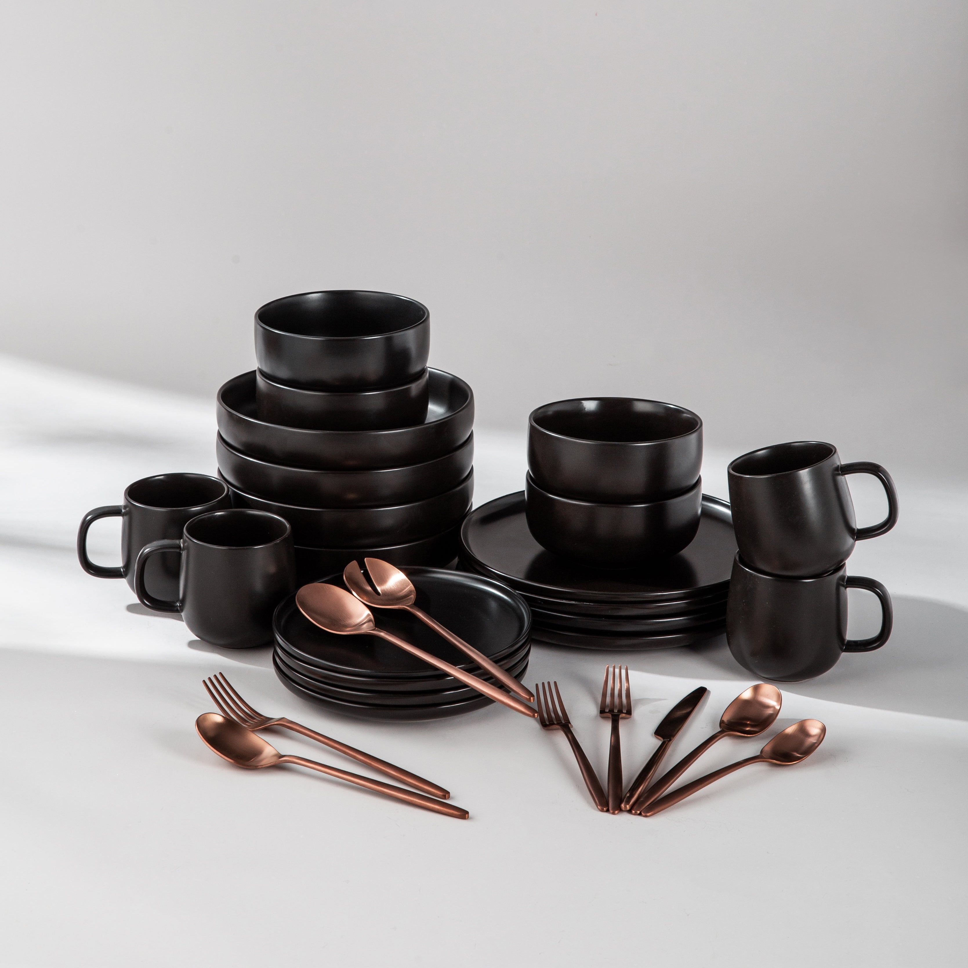 Ultimate Dinnerware Set-JAZZUPCO-Black-Ava Flatware-Matte Rose Gold-JAZZUPCO